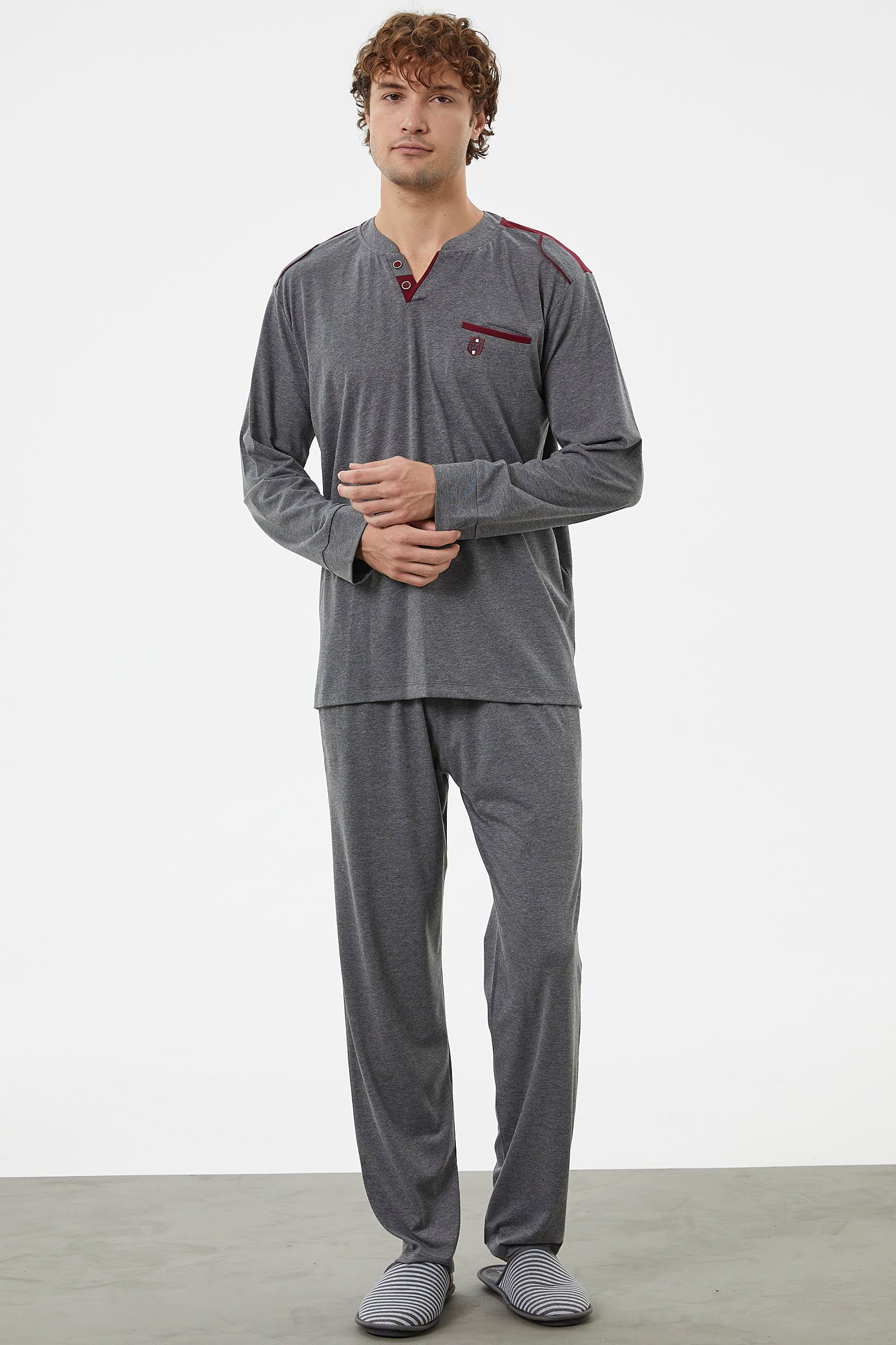 Hakim Yaka Cepli Pijama Takım - Antrasit (1) Sementa