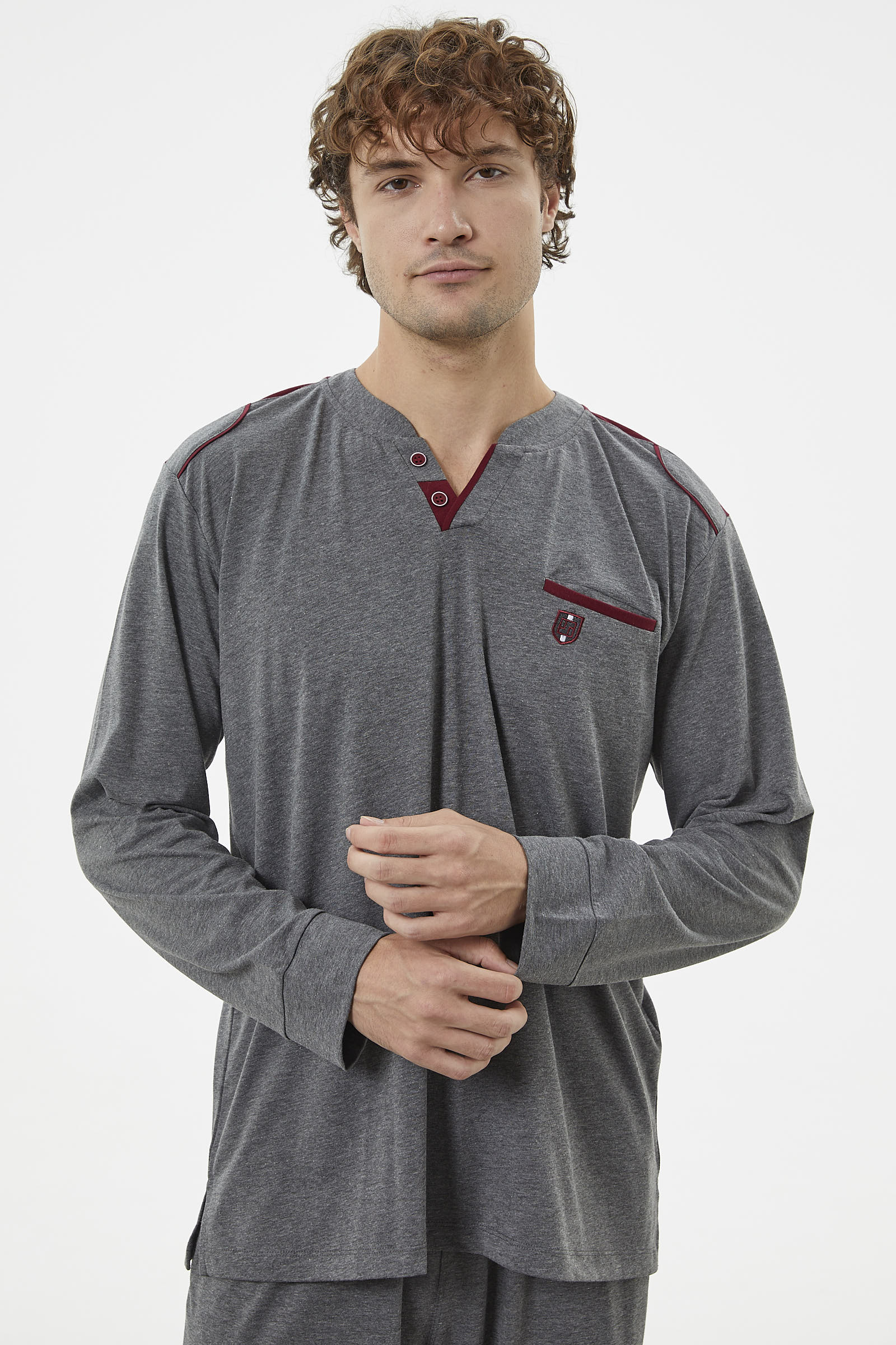 Hakim Yaka Cepli Pijama Takım - Antrasit (3) Sementa