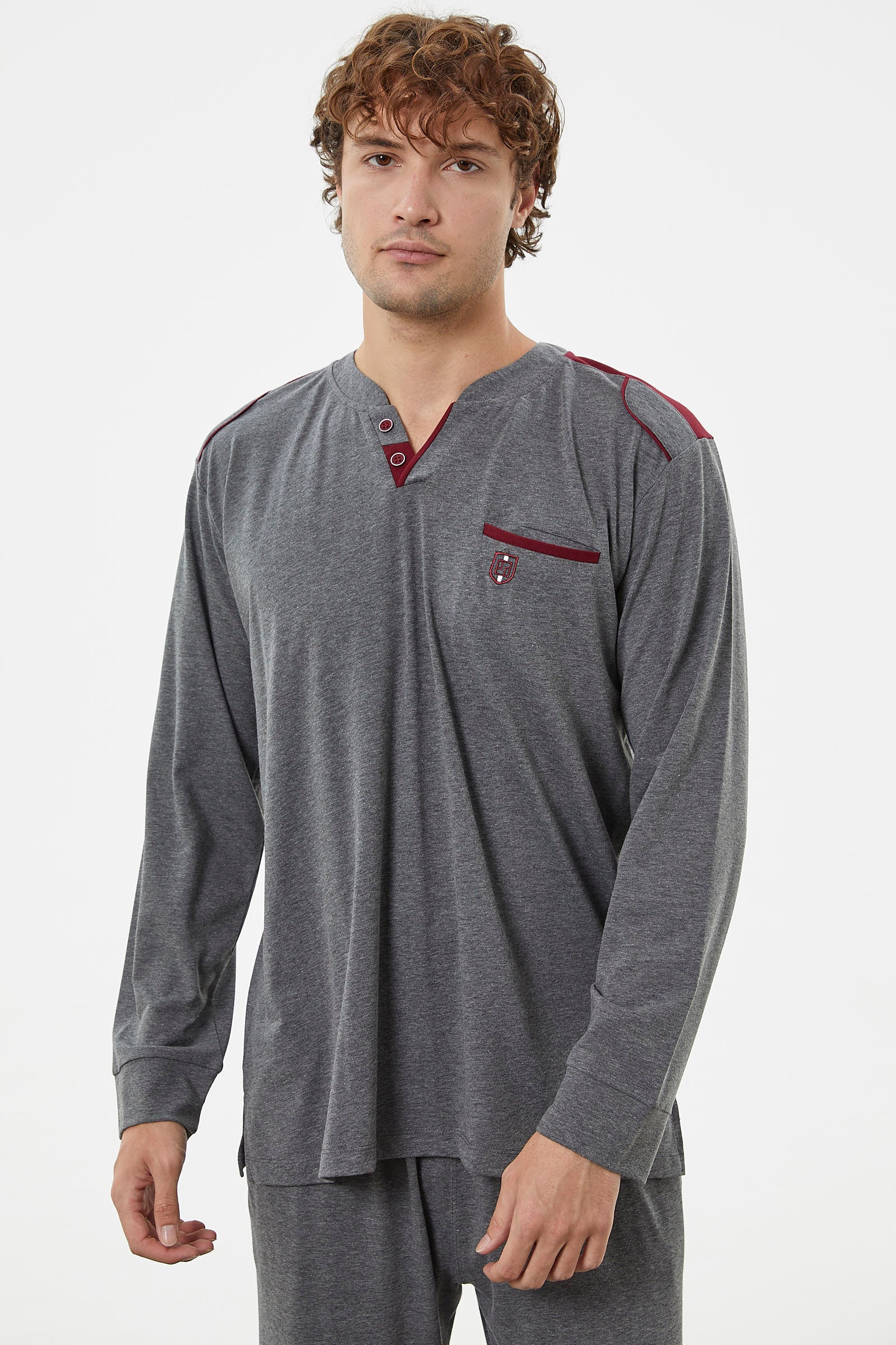 Hakim Yaka Cepli Pijama Takım - Antrasit (4) Sementa