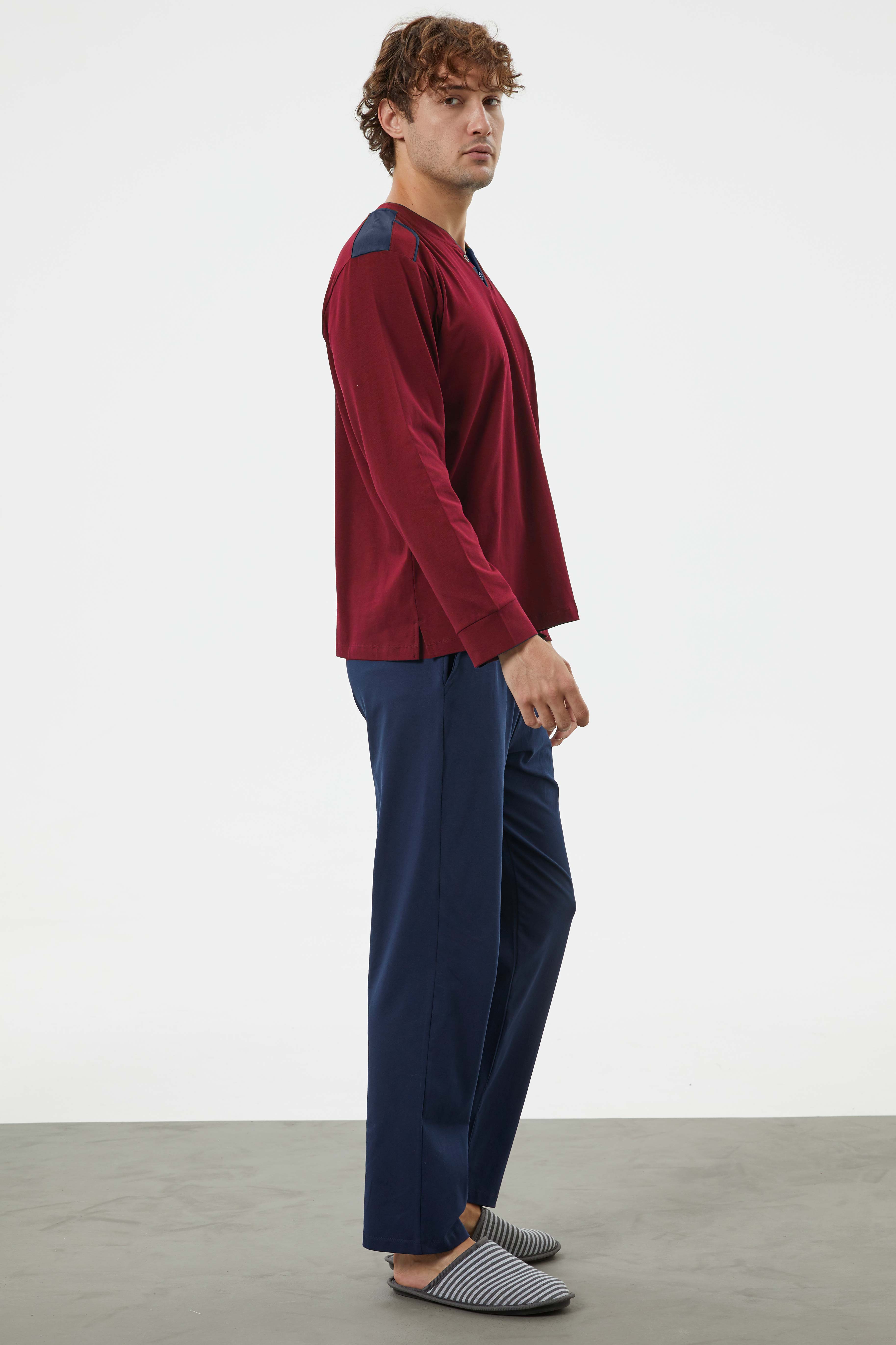 Hakim Yaka Cepli Pijama Takım - Bordo (2) Sementa