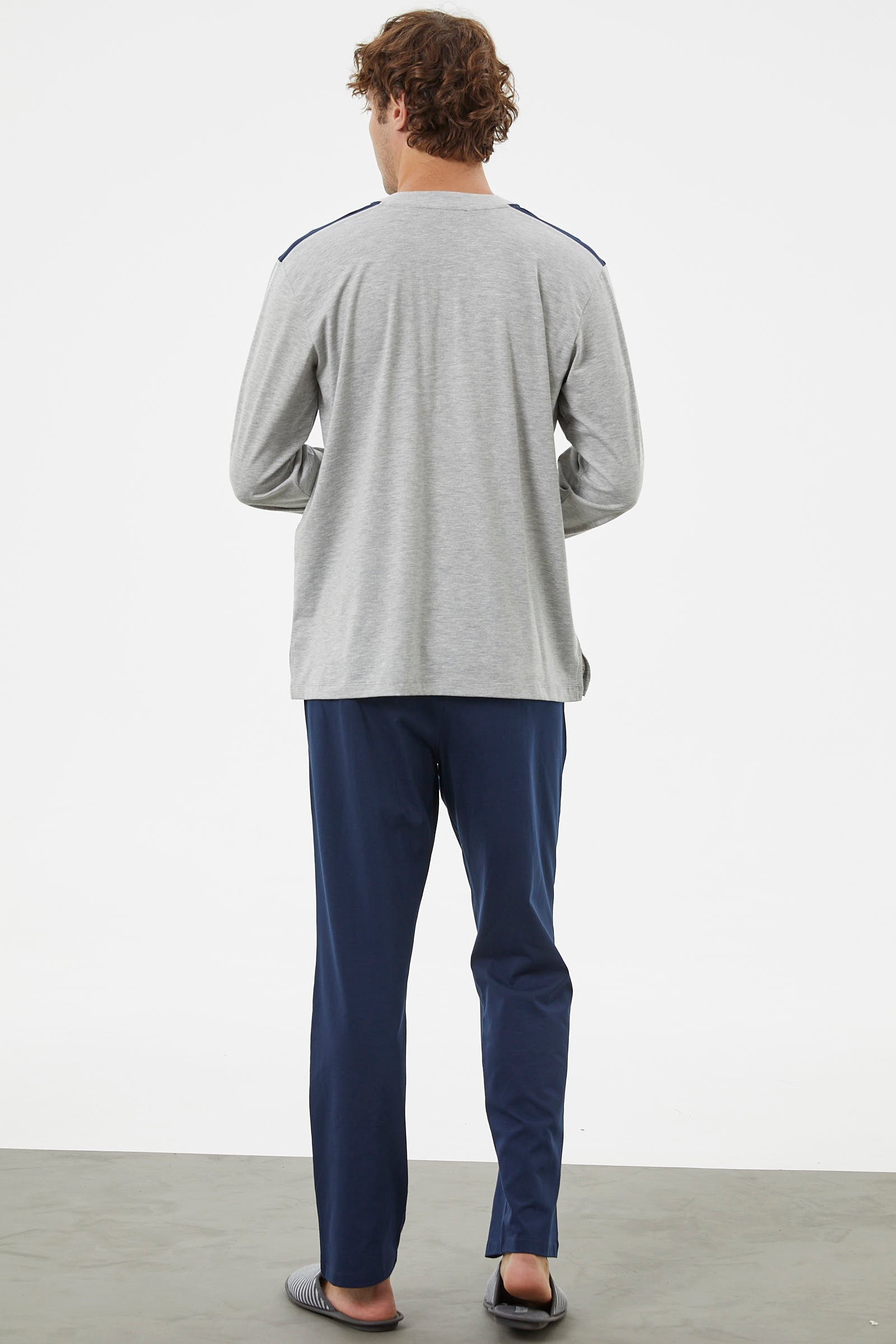 Hakim Yaka Cepli Pijama Takım - Gri (5) Sementa