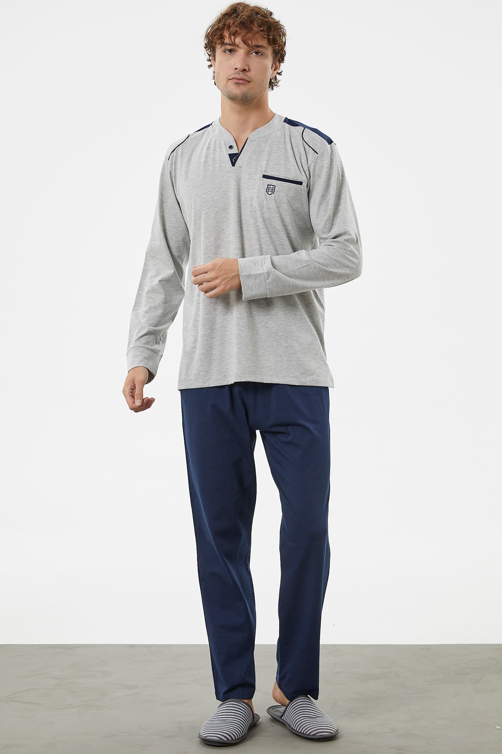 Hakim Yaka Cepli Pijama Takım - Gri (1) Sementa