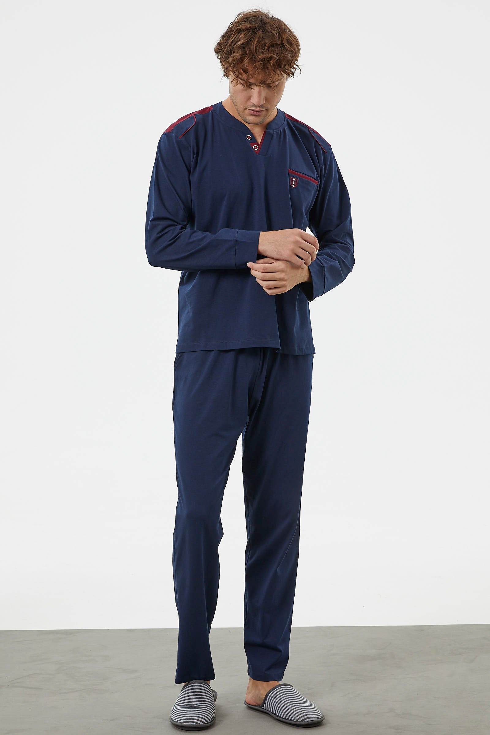 Hakim Yaka Cepli Pijama Takım - Lacivert (2) Sementa