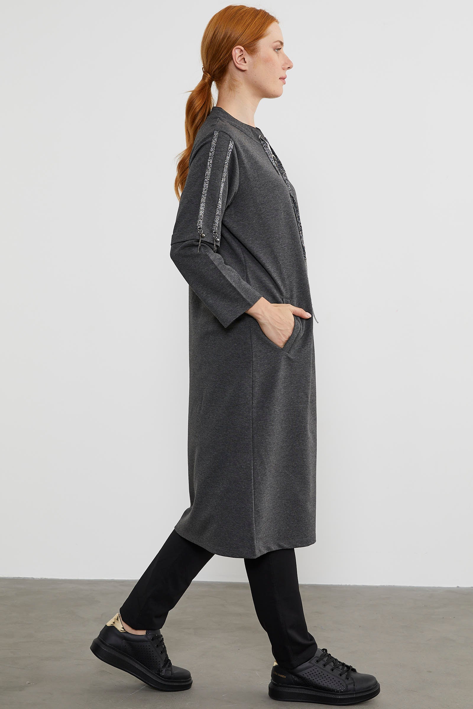 Hakim Yaka Fermuarlı Rahat Kalıp Kap - Antrasit (2) Sementa