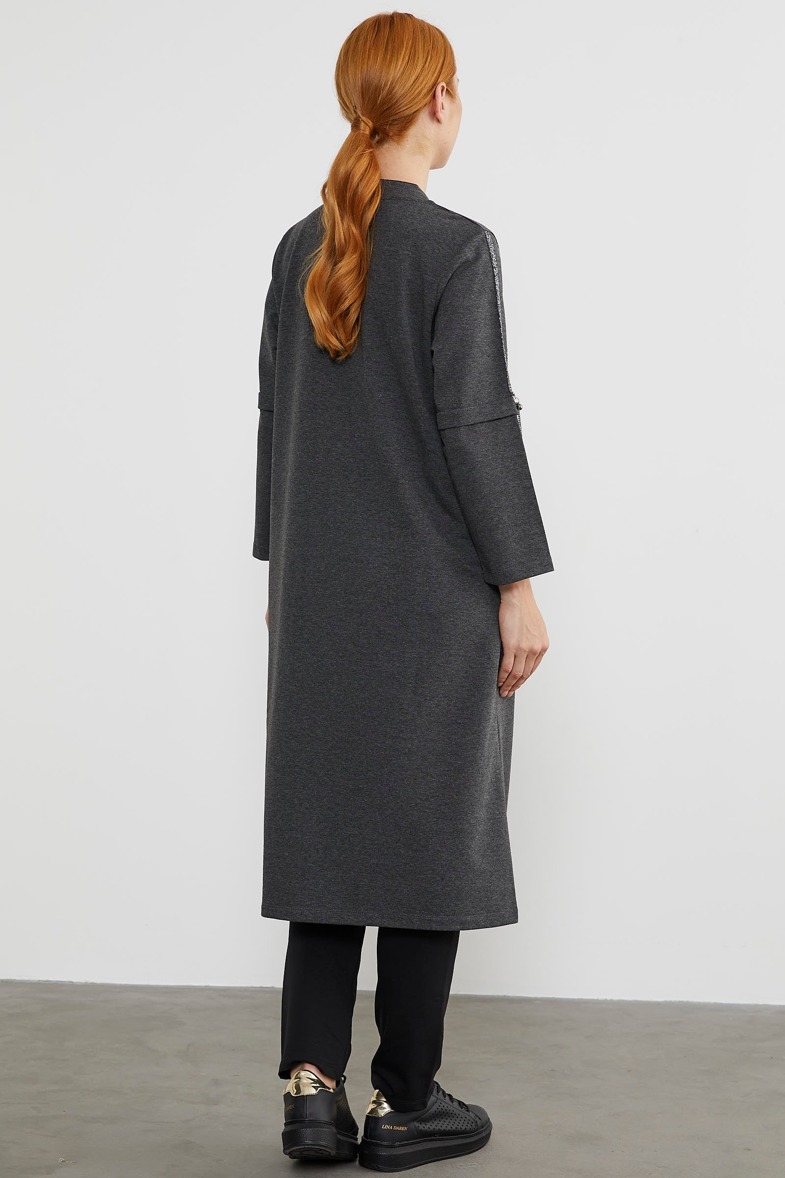 Hakim Yaka Fermuarlı Rahat Kalıp Kap - Antrasit (3) Sementa