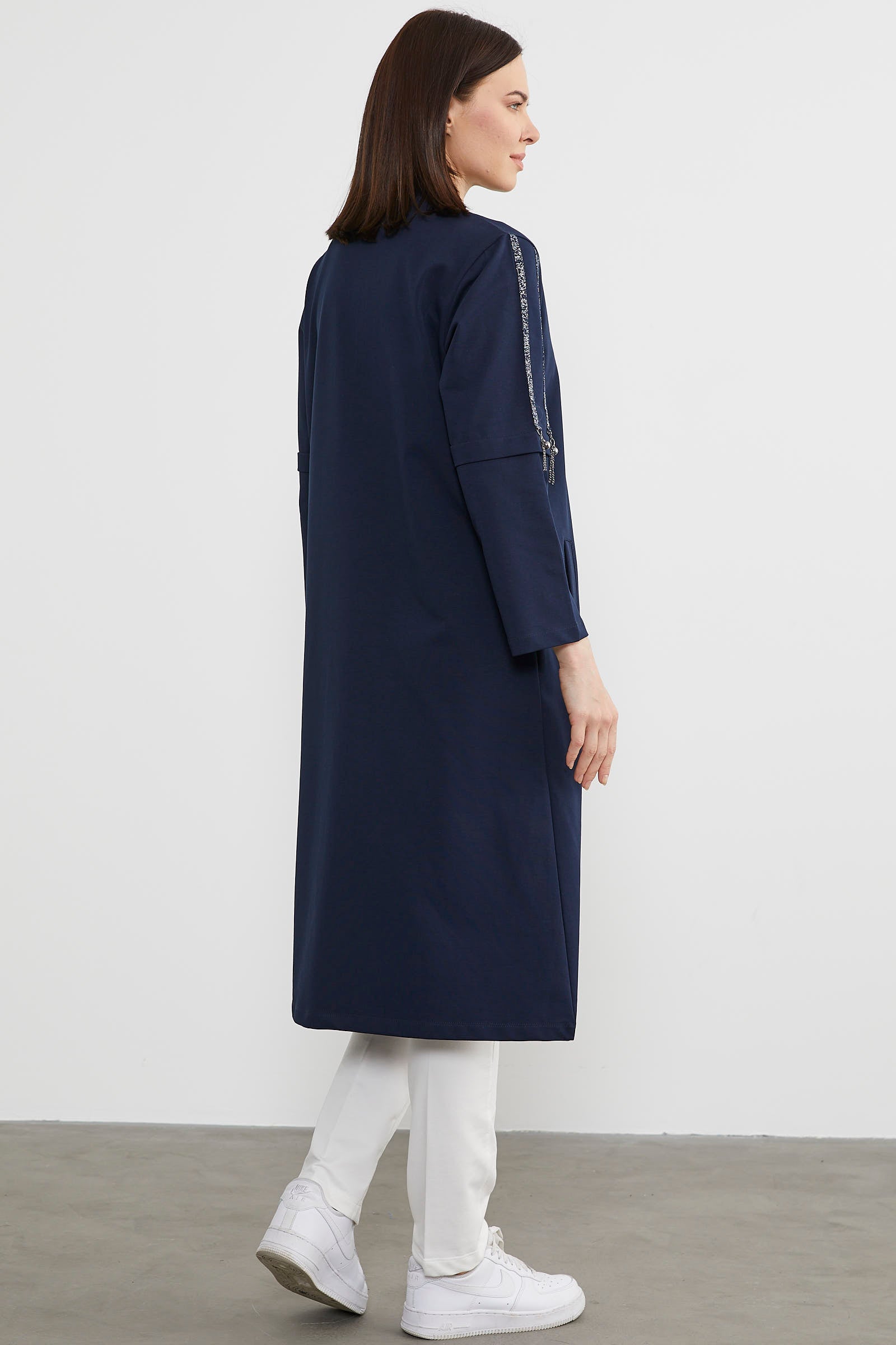 Hakim Yaka Fermuarlı Rahat Kalıp Kap - Lacivert (6) Sementa