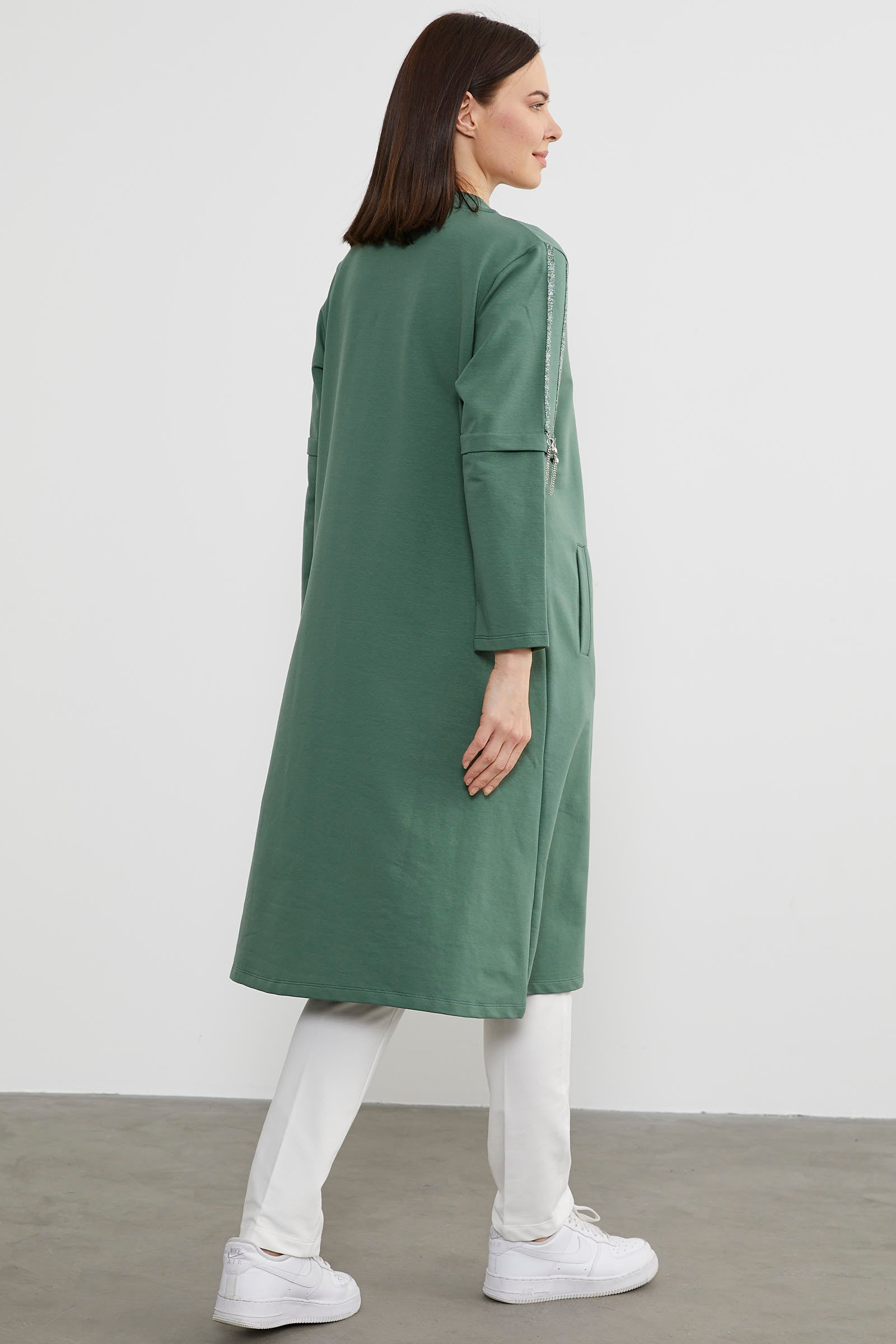 Hakim Yaka Fermuarlı Rahat Kalıp Kap - Yeşil (5) Sementa