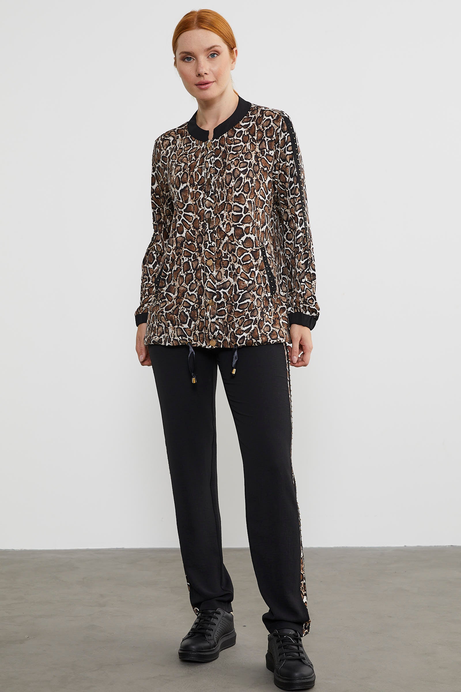 Hakim Yaka Leopar Desenli Takım - Kahve (3) Sementa