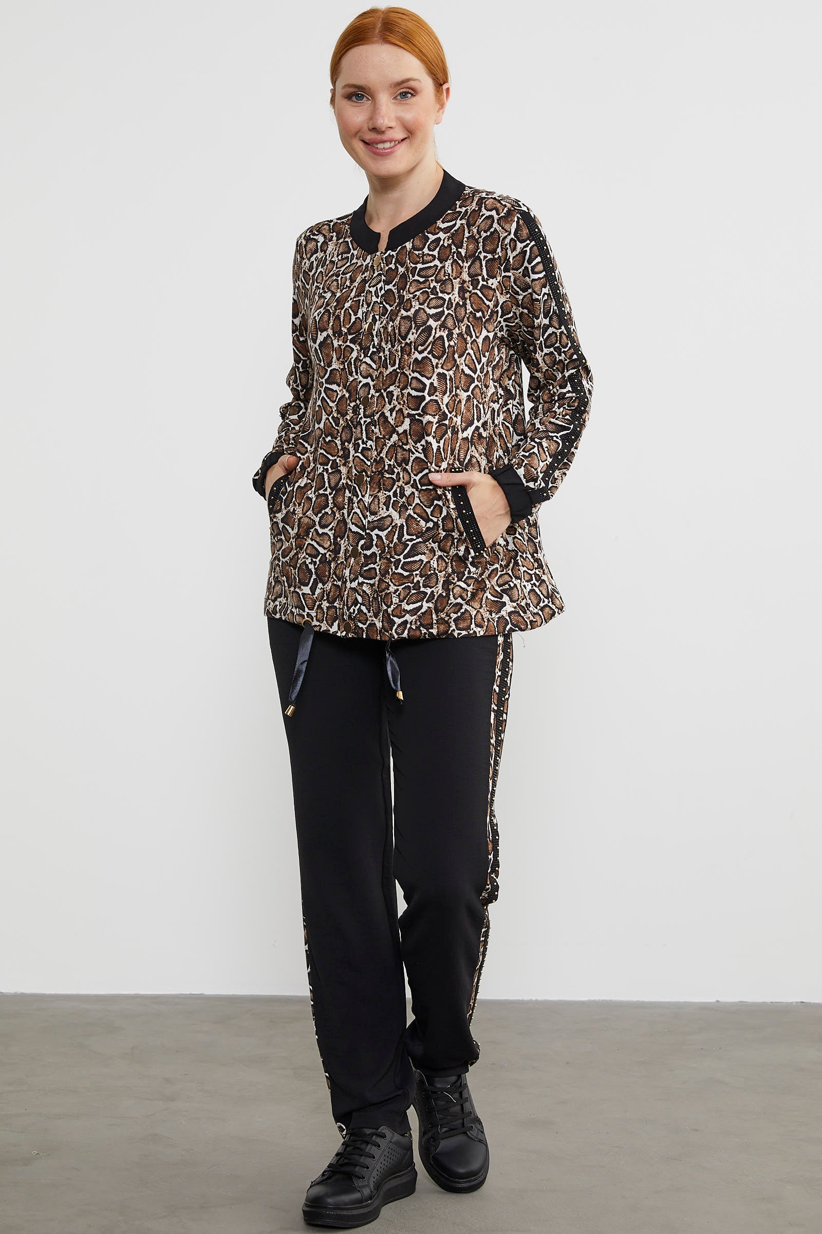 Hakim Yaka Leopar Desenli Takım - Kahve (4) Sementa