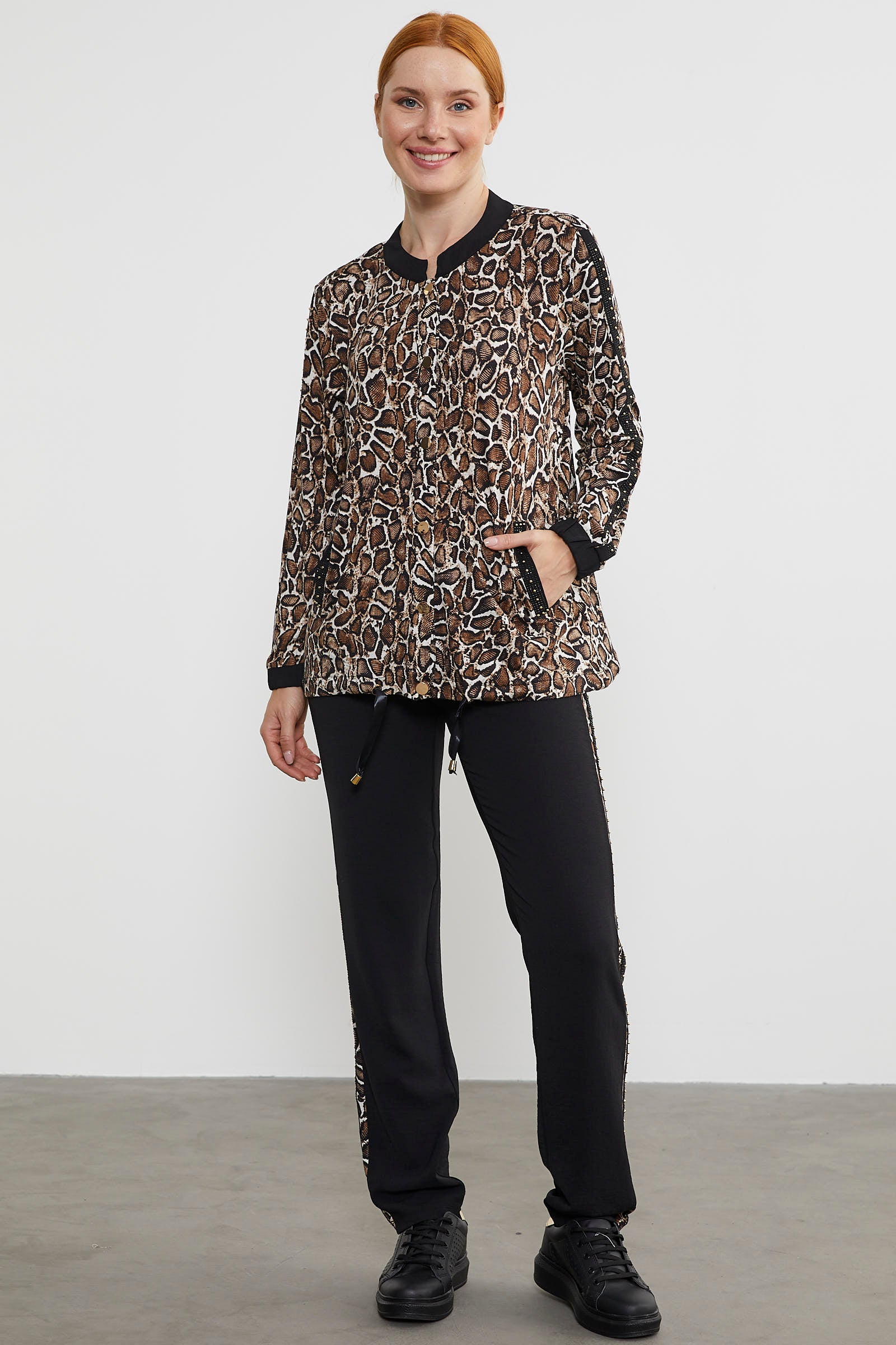 Hakim Yaka Leopar Desenli Takım - Kahve (5) Sementa