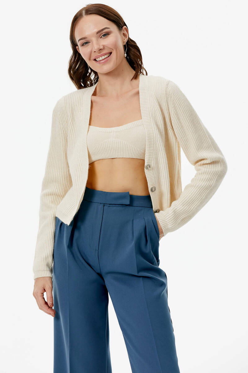 Hırka Atlet İkili Triko Takım - Kemik (3) Sementa