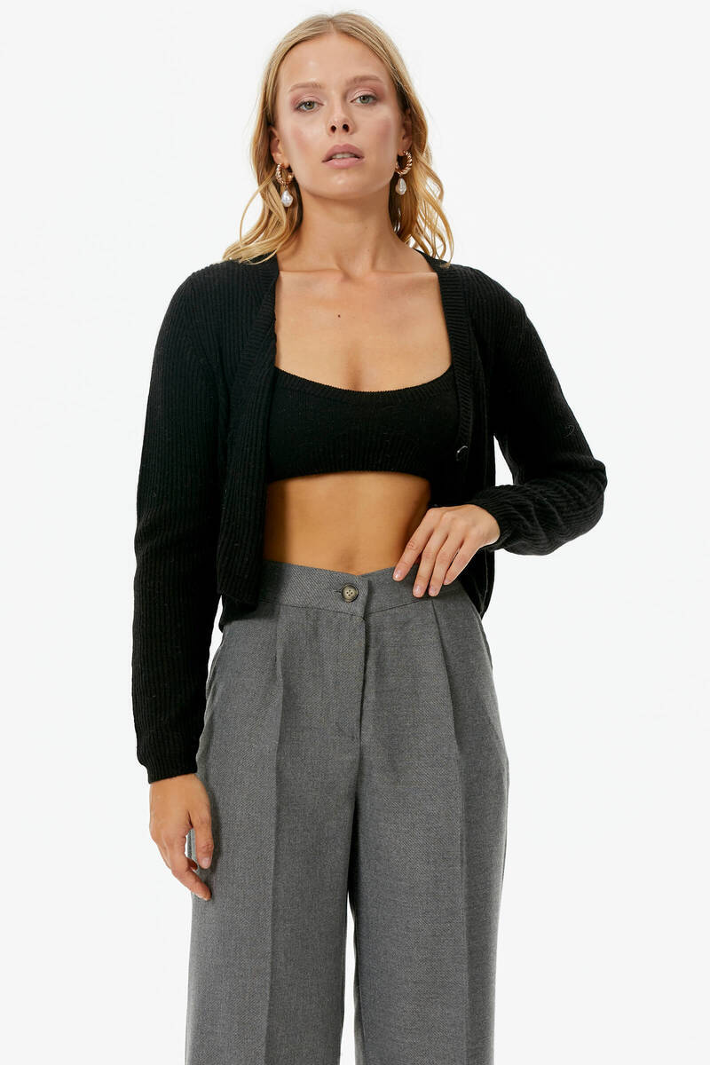 Hırka Atlet İkili Triko Takım - Siyah (5) Sementa