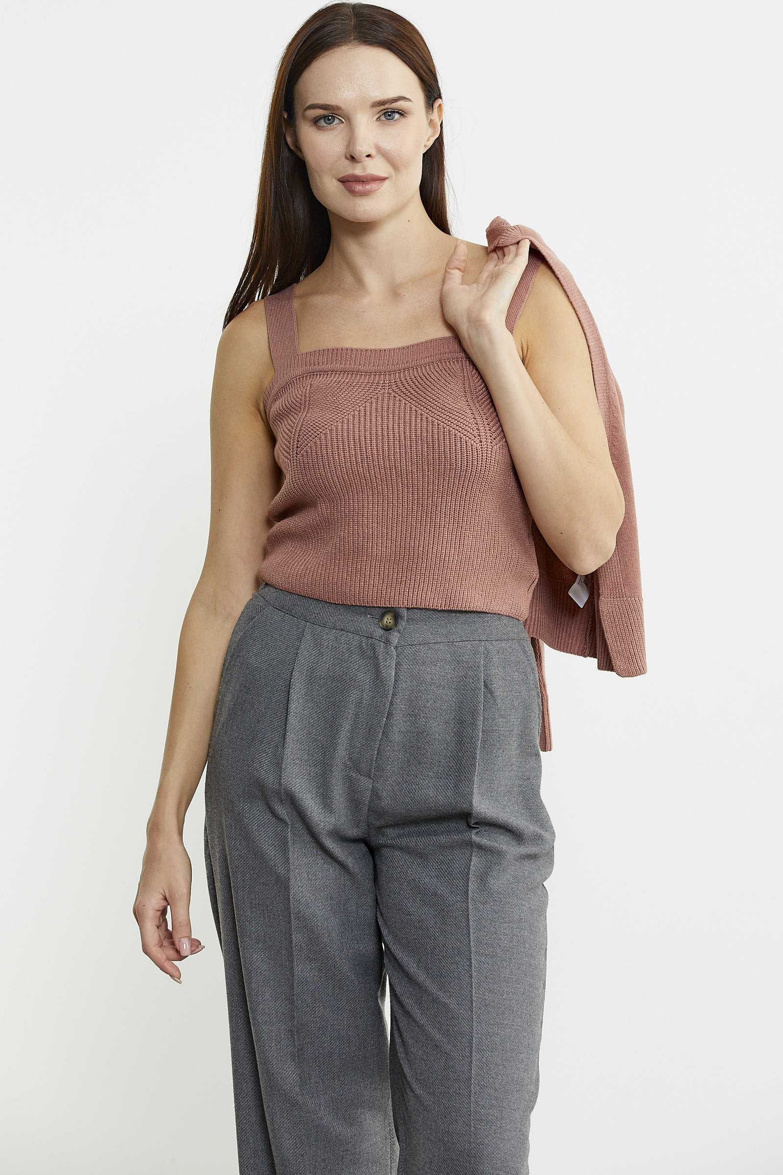 İçi Askılı Triko Hırka Takım - Gül - Sementa