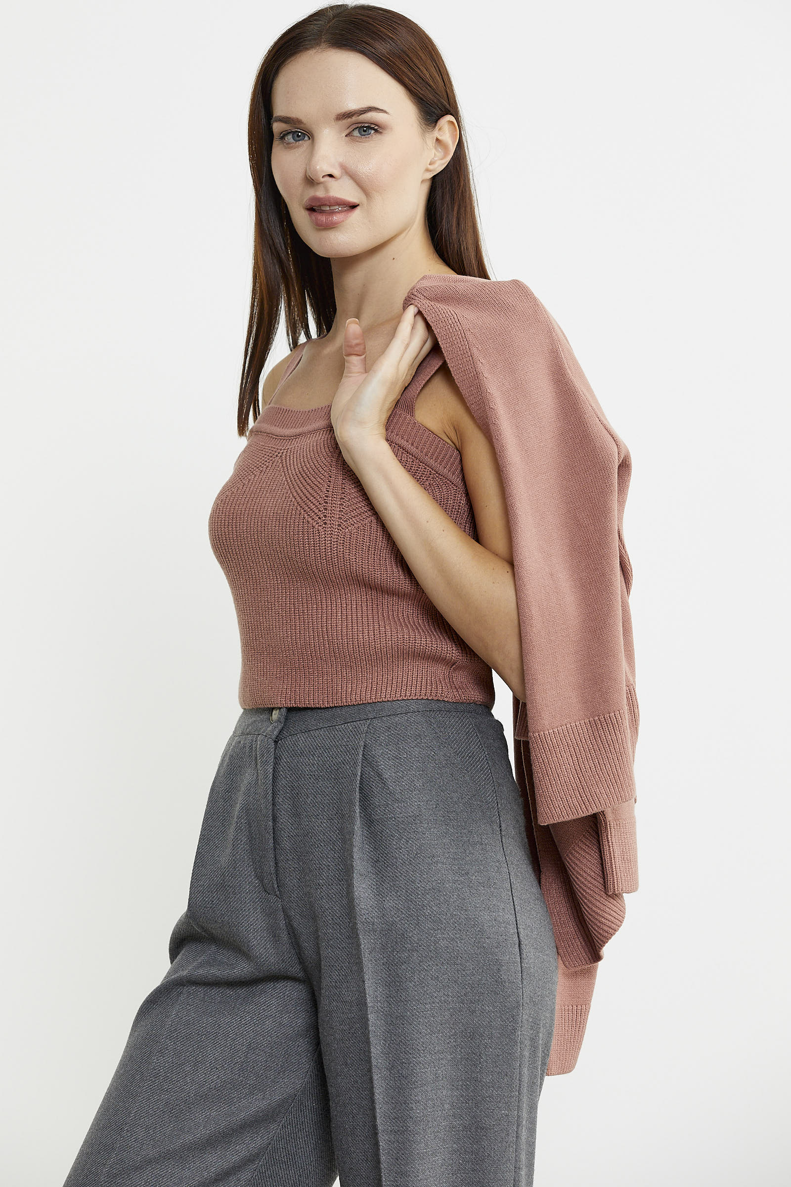 İçi Askılı Triko Hırka Takım - Gül - Sementa