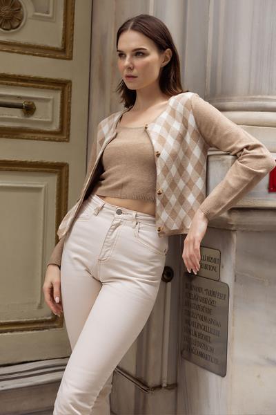 İçi Croplu Hırka Takım - Bej (3) Sementa