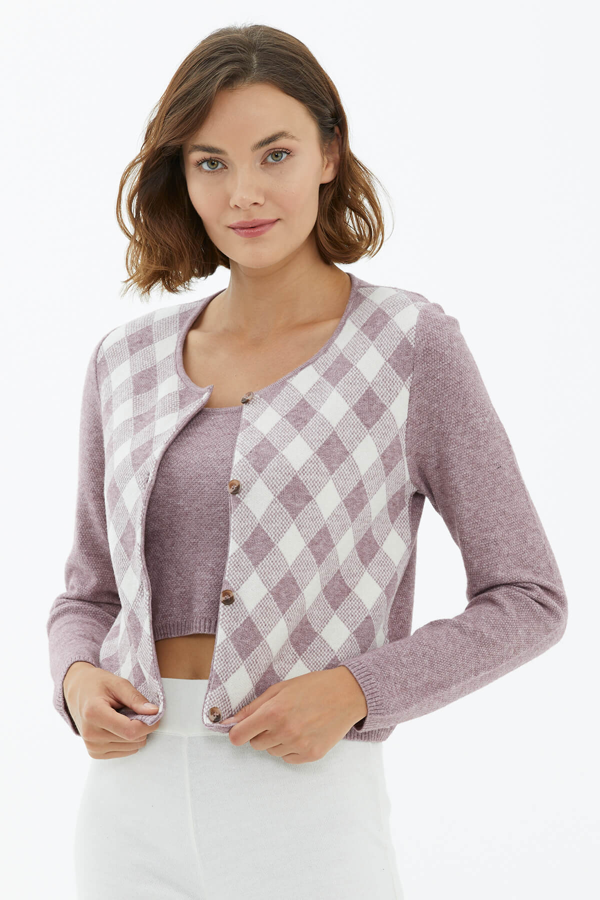 İçi Croplu Hırka Takım - Gül (3) Sementa