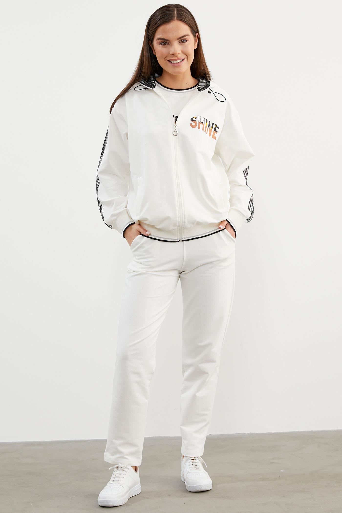 İçi Croplu Üçlü Kapüşonlu Eşofman Takım - Ekru (5) Sementa