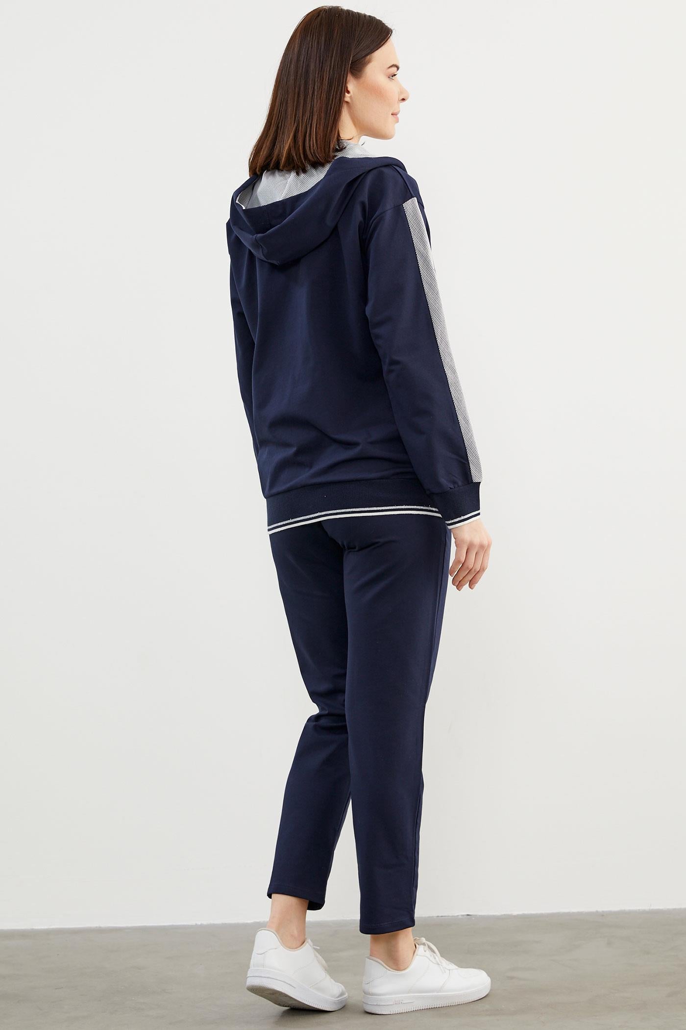 İçi Croplu Üçlü Kapüşonlu Eşofman Takım - Lacivert (6) Sementa