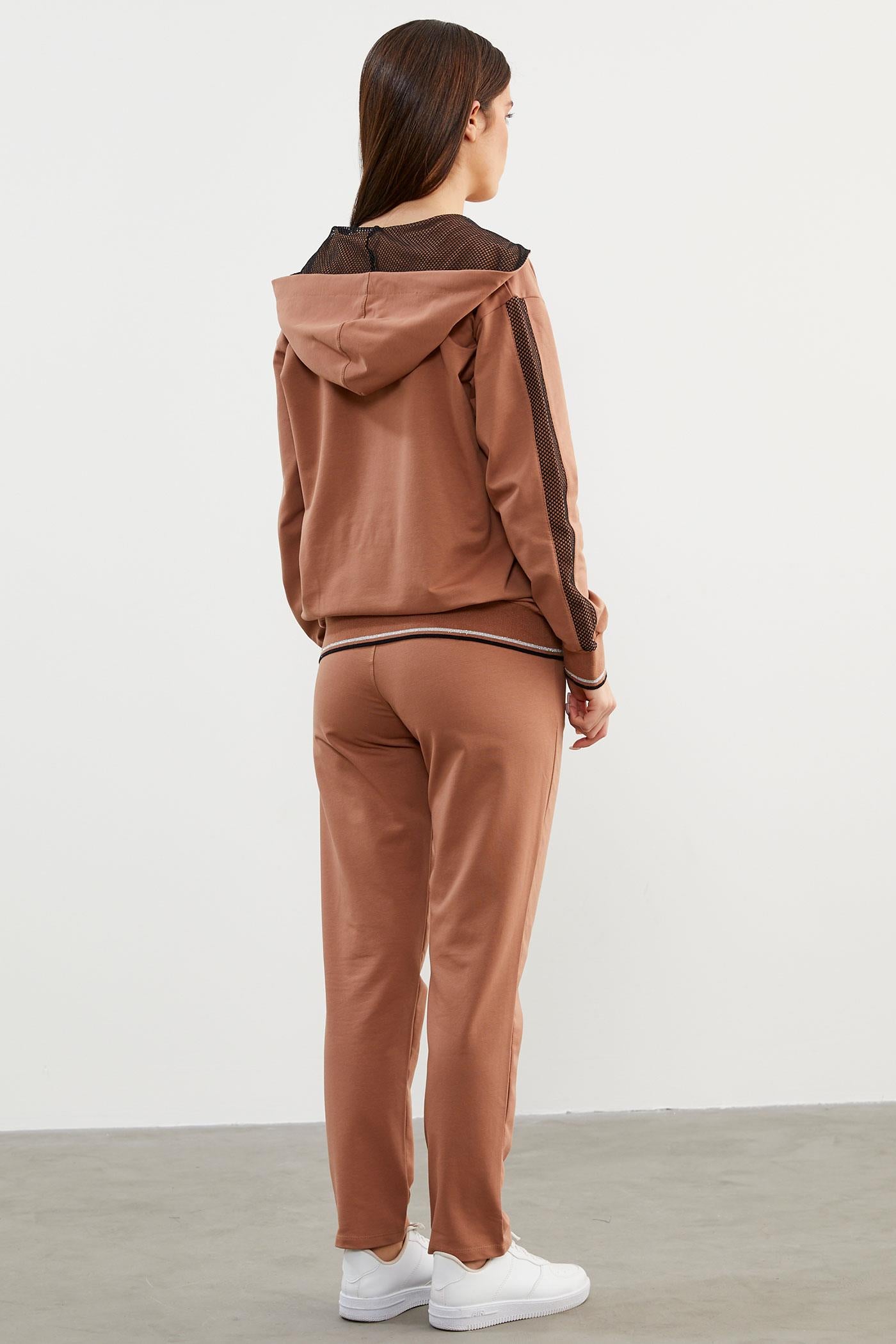 İçi Croplu Üçlü Kapüşonlu Eşofman Takım - Sütlü Kahve (5) Sementa