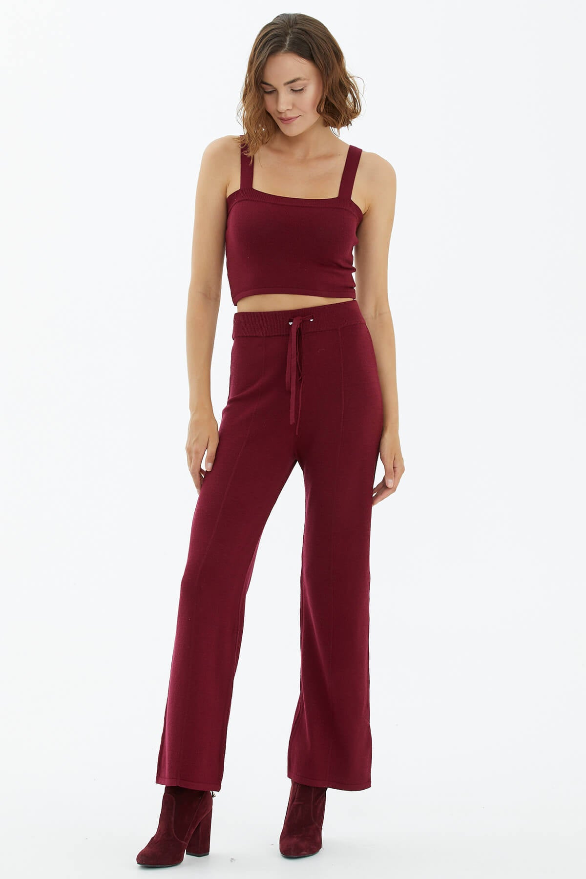 İçi Croplu Üçlü Triko Takım - Bordo (4) Sementa