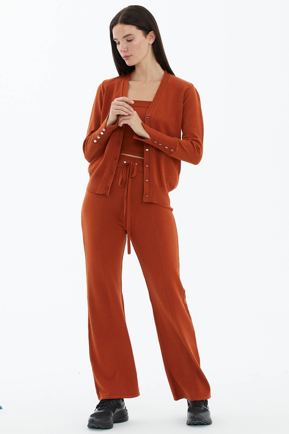 İçi Croplu Üçlü Triko Takım - Kiremit (3) Sementa