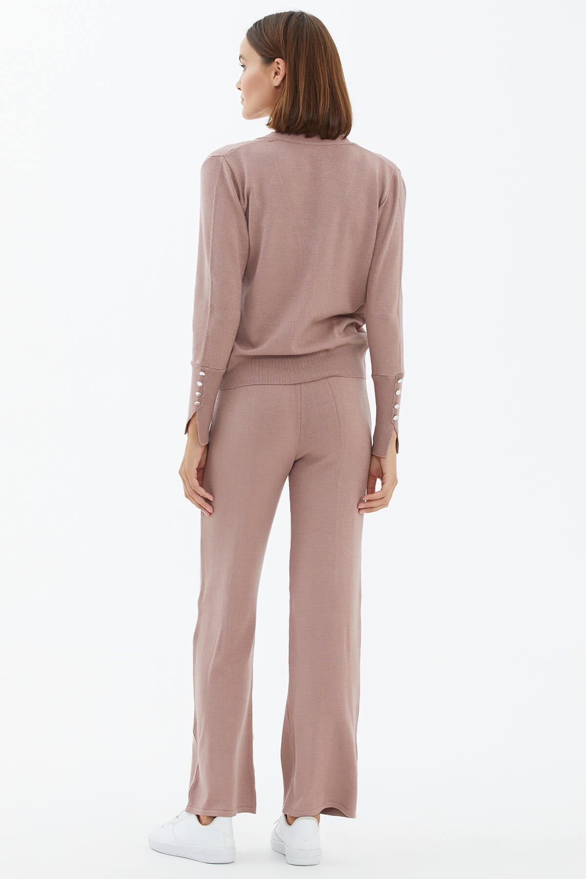 İçi Croplu Üçlü Triko Takım - Pudra (5) Sementa