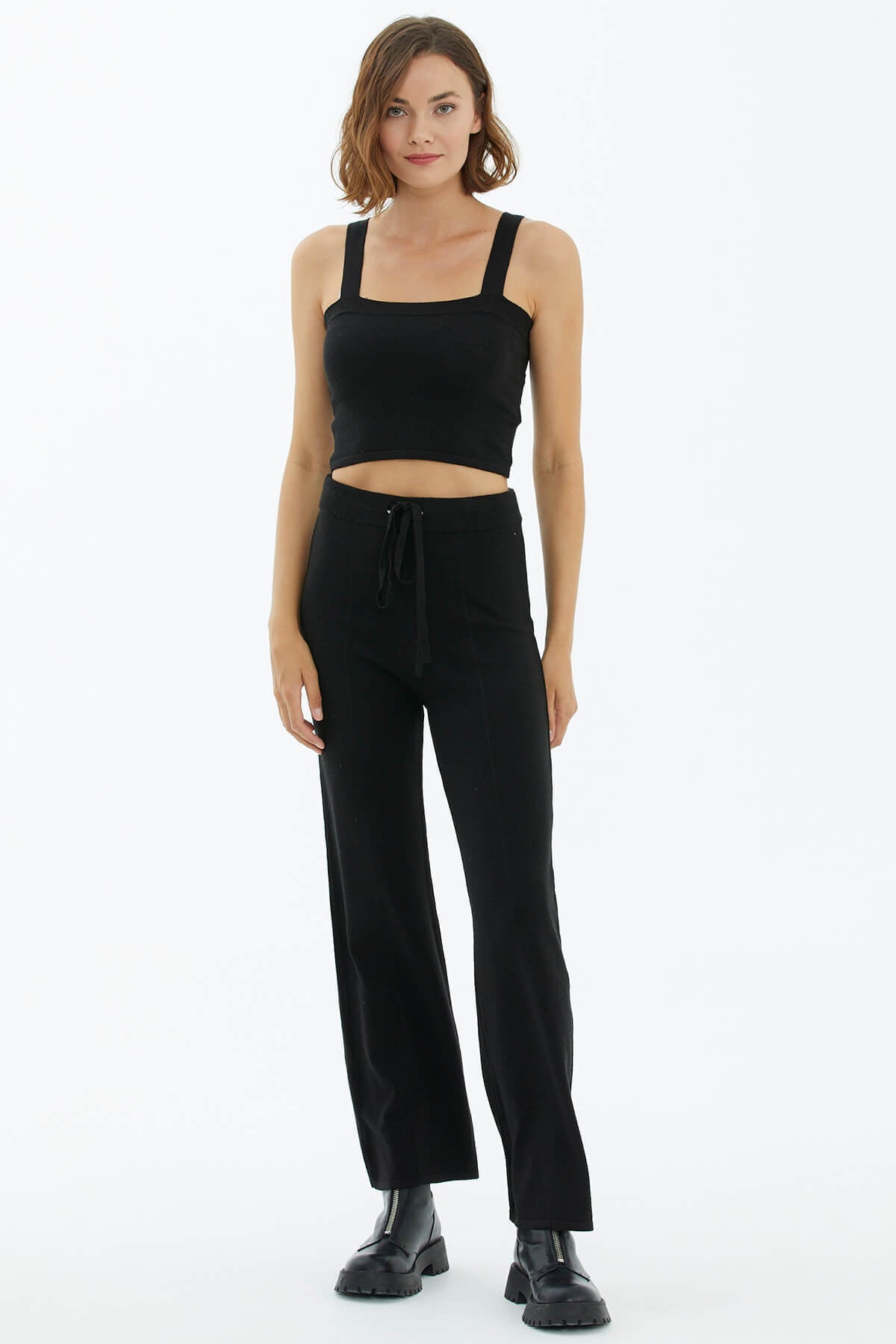 İçi Croplu Üçlü Triko Takım - Siyah (4) Sementa