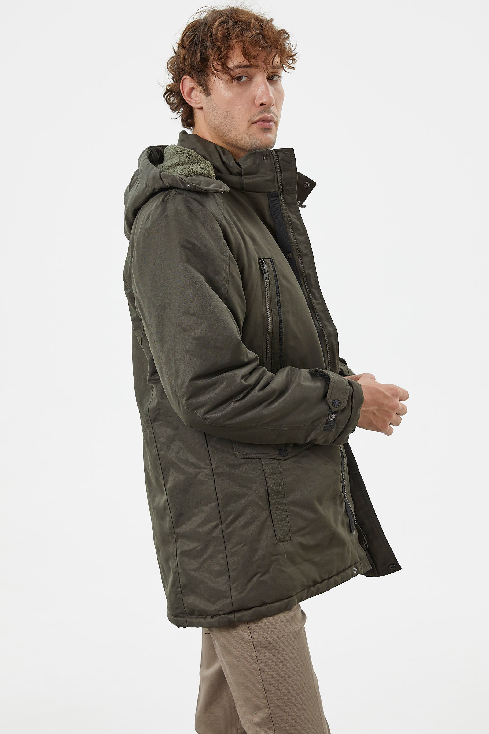 İçi Komple Pelüş Kapüşonlu Mont - Haki (4) Sementa