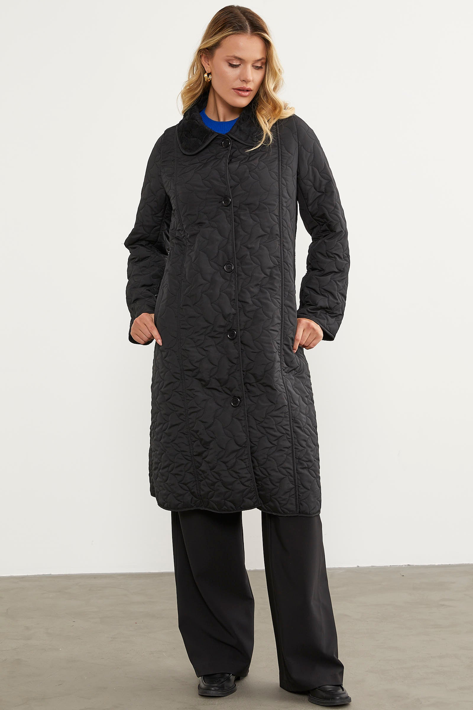 İçi Tamamen Pelüş Kapitone Uzun Kaban - Siyah (5) Sementa