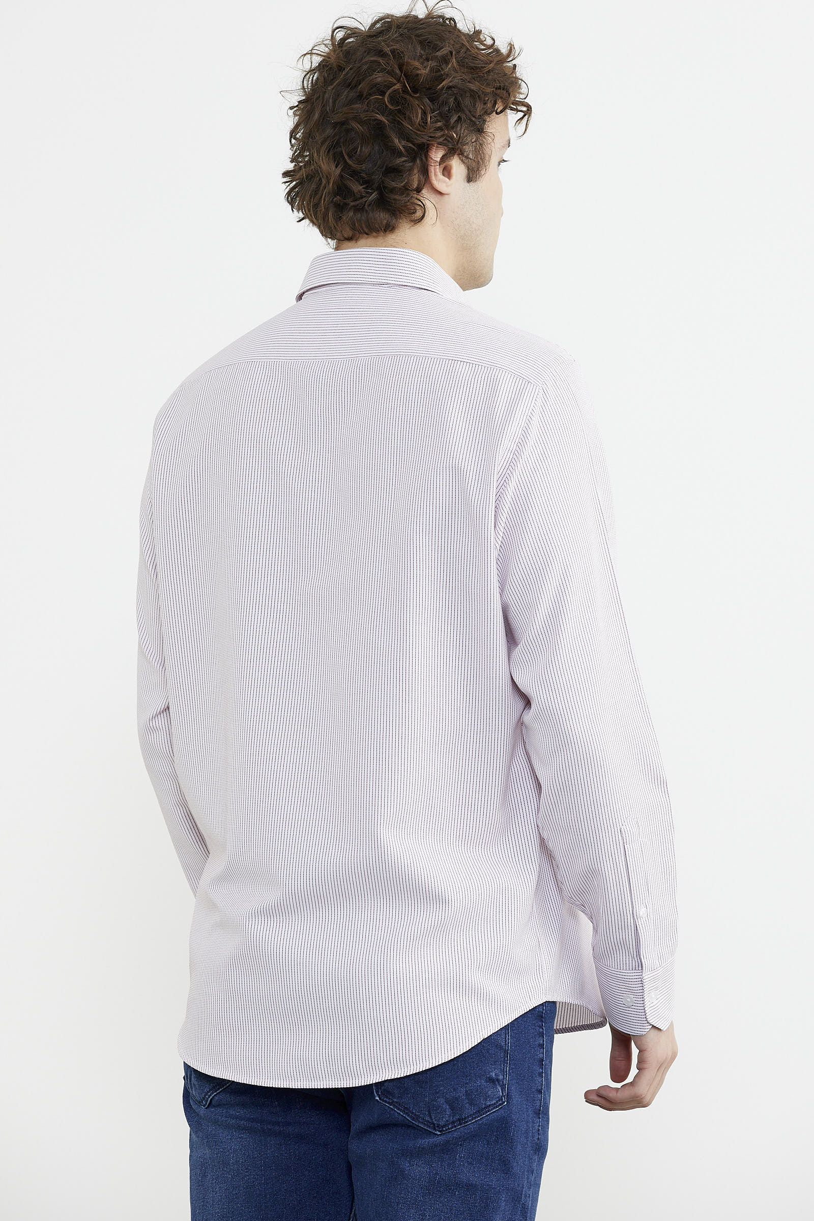 İnce Çizgili Cepli Uzun Kol Gömlek - Kırmızı (6) Sementa