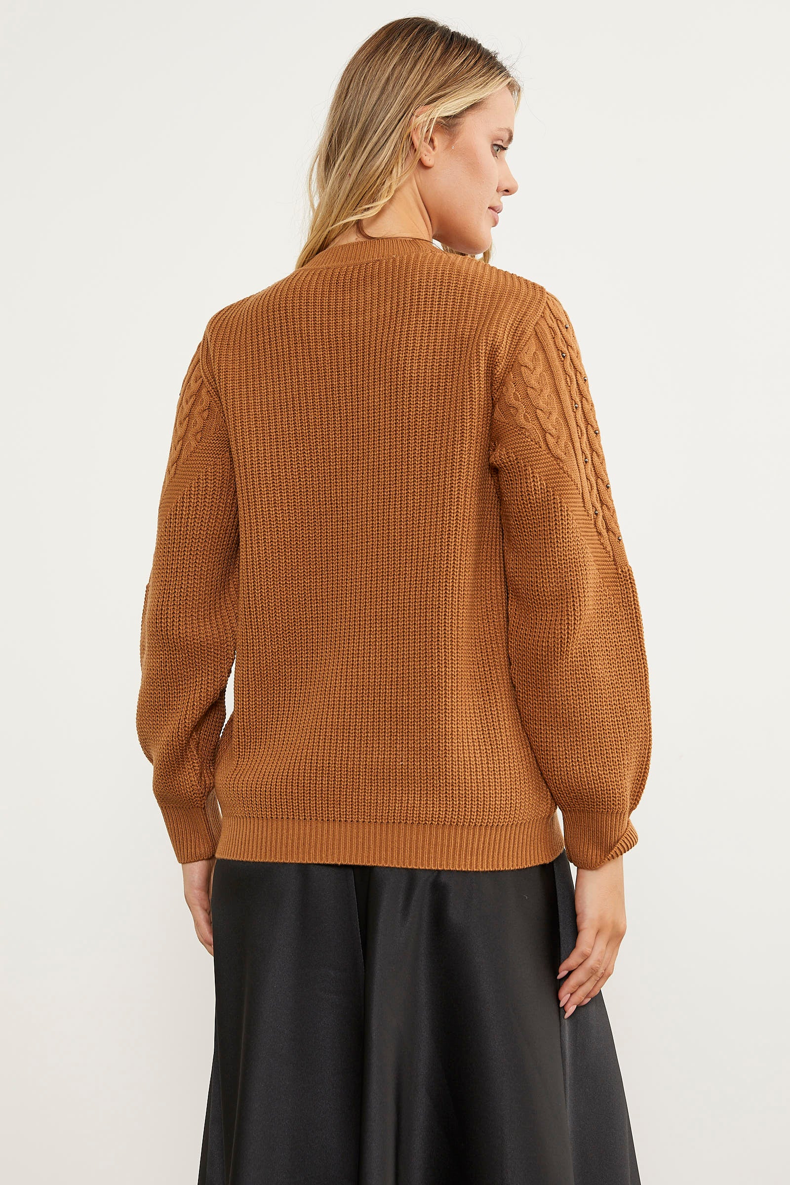 İnci Detaylı Dik Yaka Triko Kazak - Kamel (5) Sementa