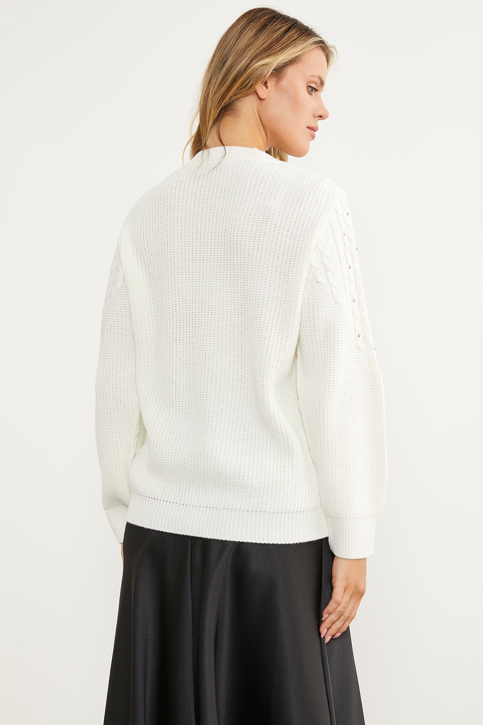 İnci Detaylı Dik Yaka Triko Kazak - Kemik (5) Sementa