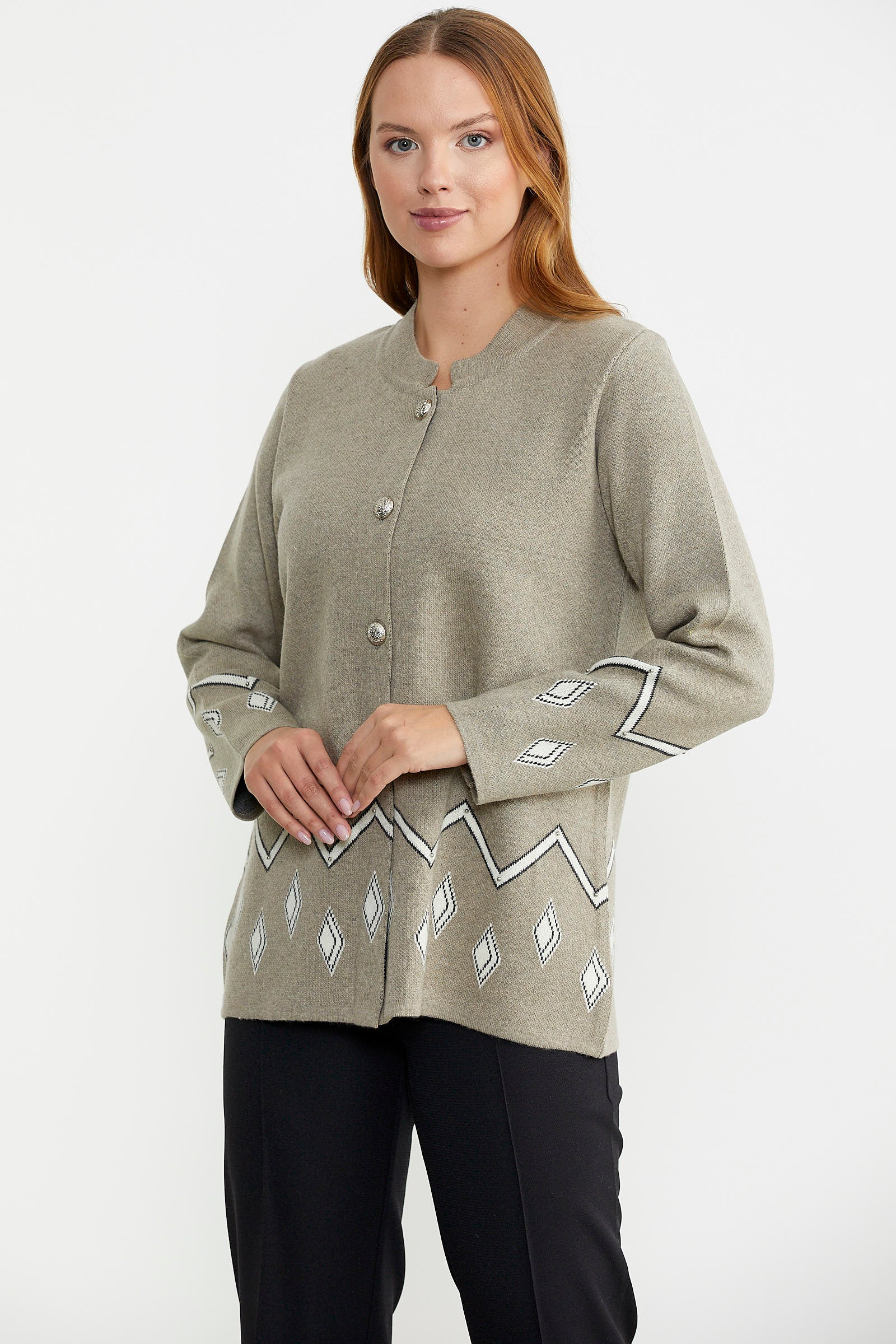 İnci Detaylı Yünlü Triko Ceket - Koyu Bej - Sementa