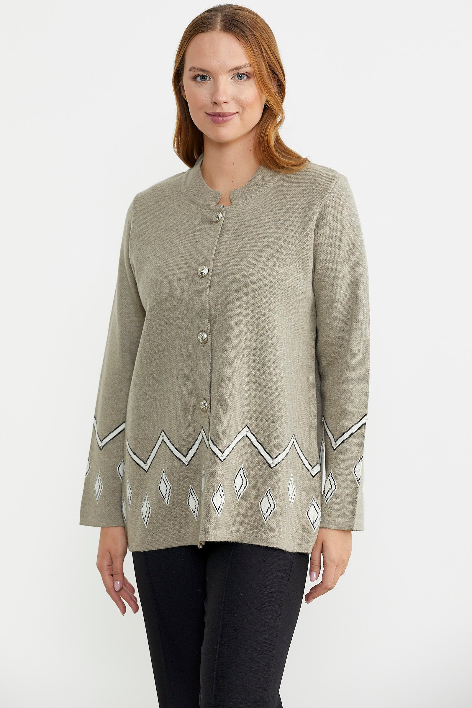 İnci Detaylı Yünlü Triko Ceket - Koyu Bej - Sementa