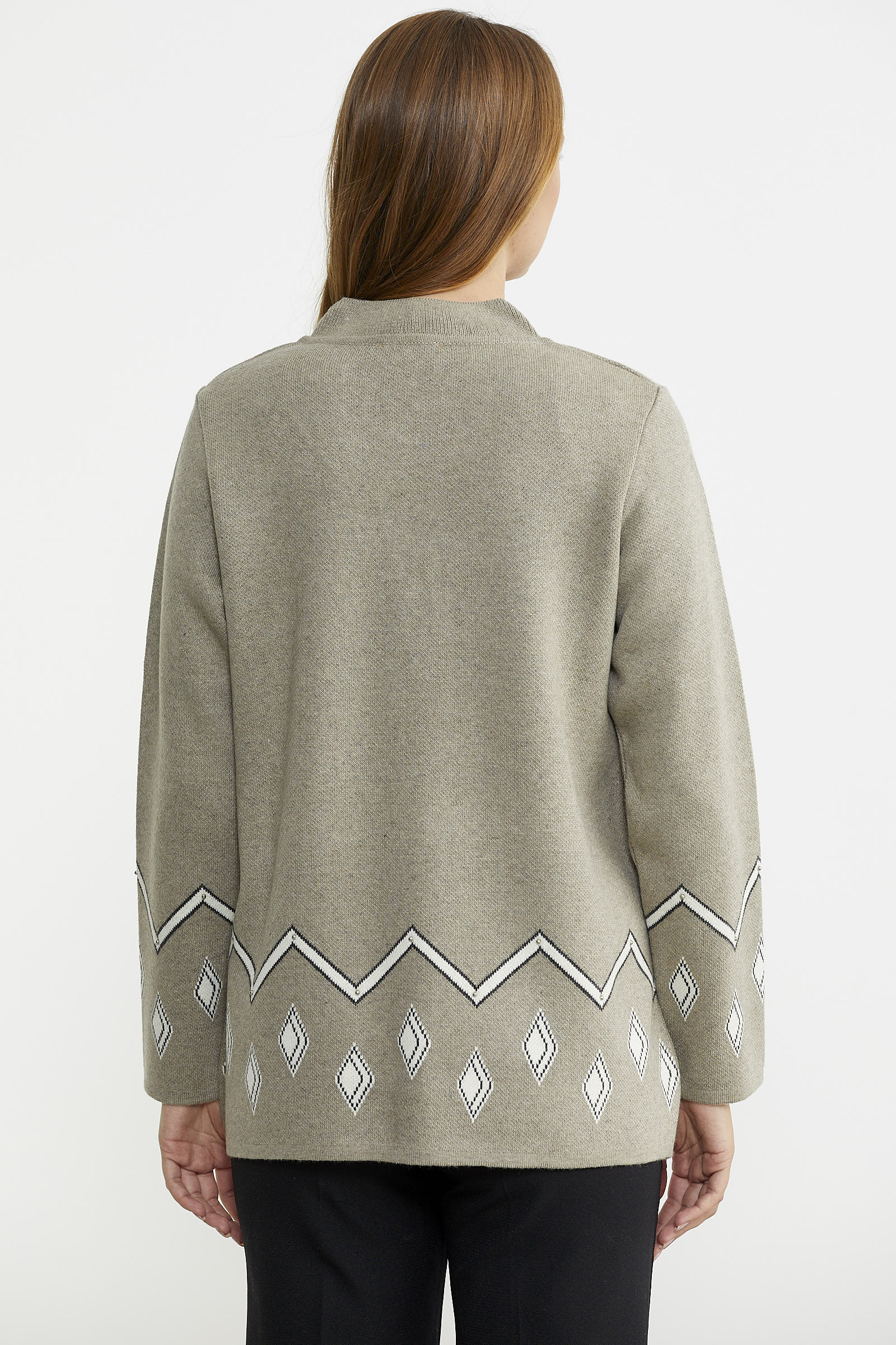 İnci Detaylı Yünlü Triko Ceket - Koyu Bej - Sementa