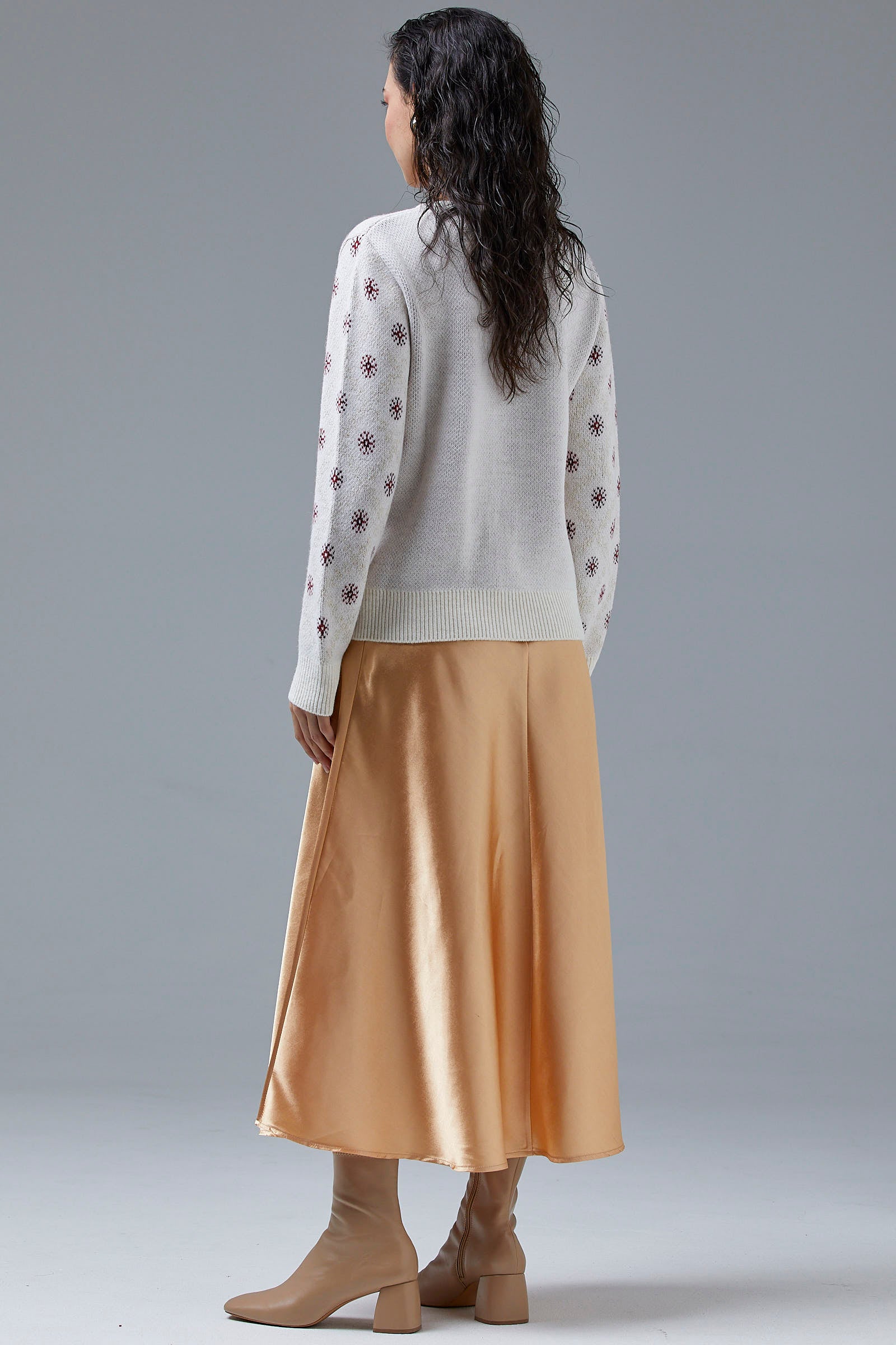 İnci Düğmeli Çiçek Desenli Triko Hırka - Kemik (6) Sementa