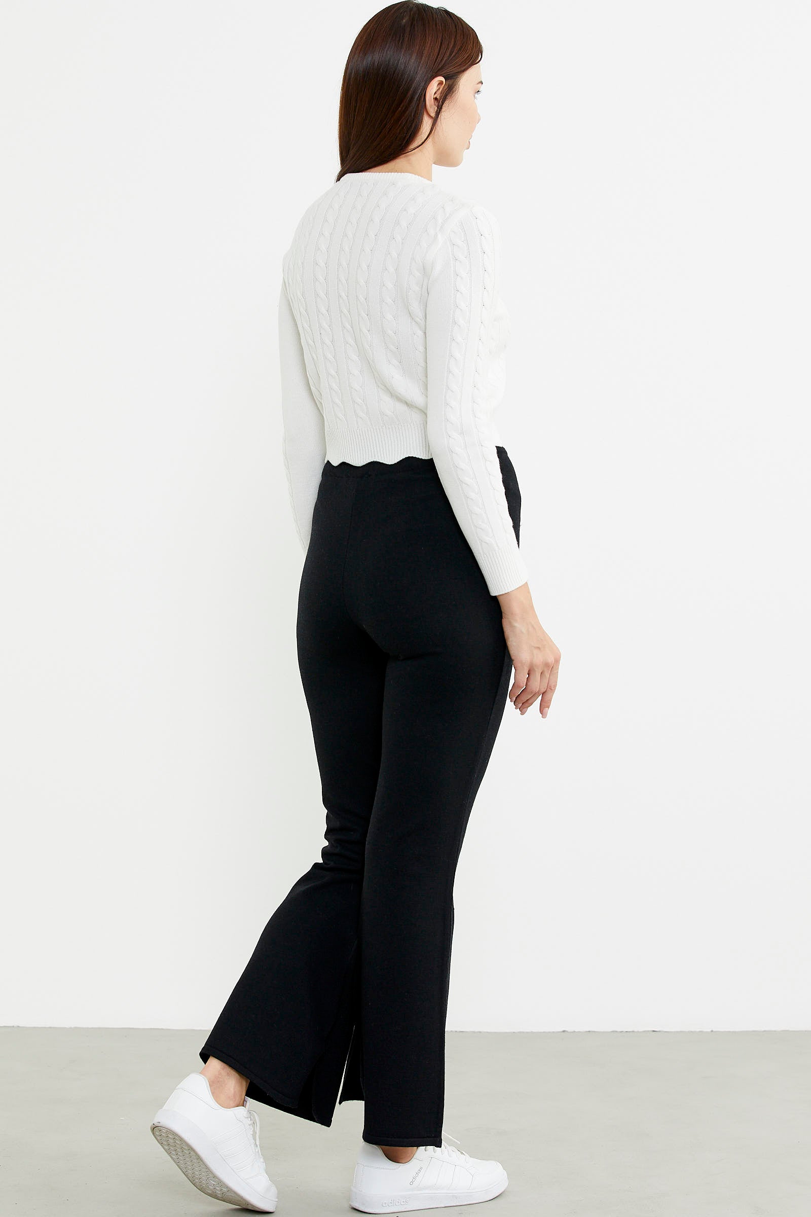 İspanyol Paça Yırtmaçlı Triko Pantolon - Siyah - Sementa