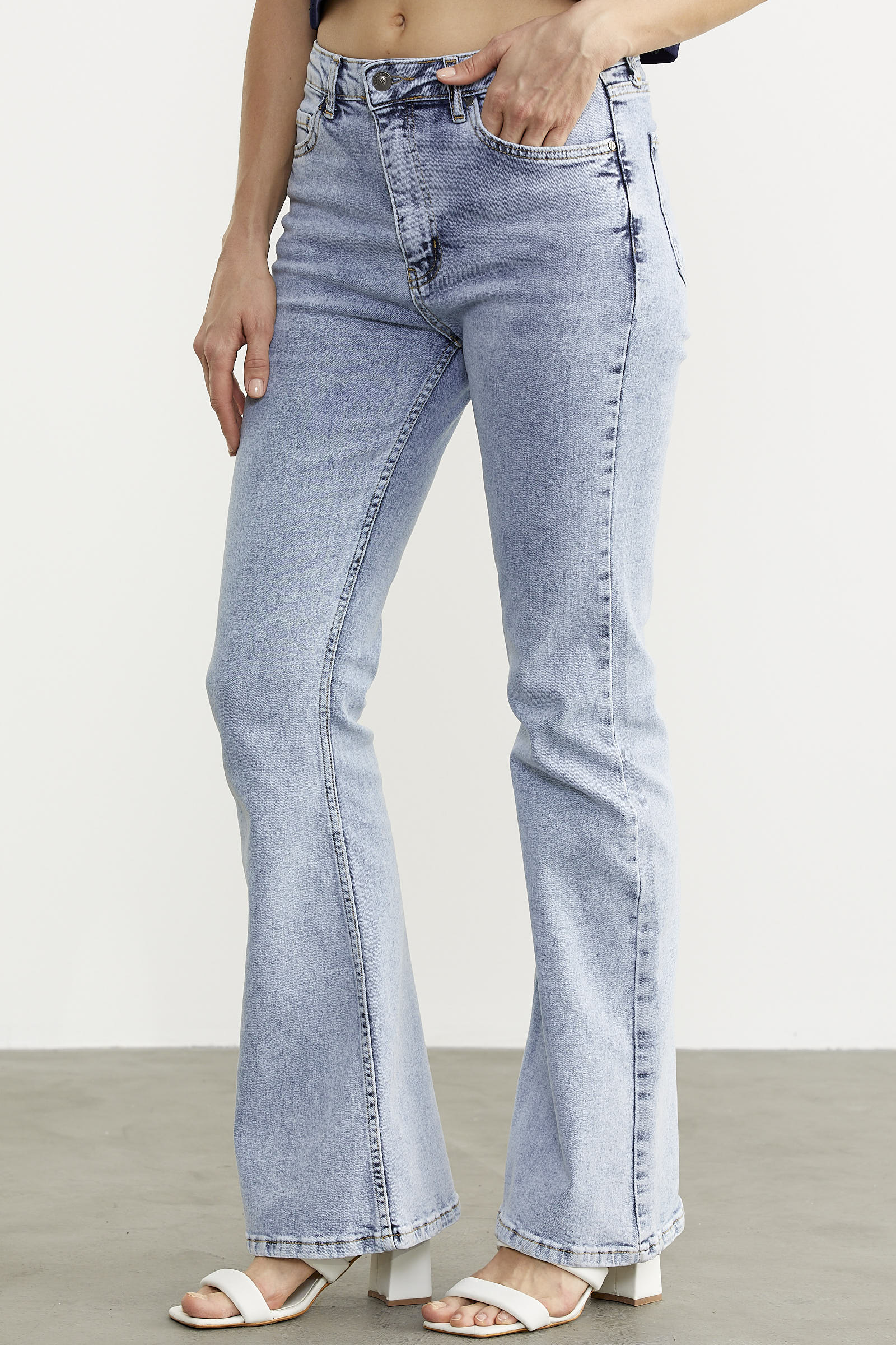 İspanyol Paça Yüksel Bel Jean Pantolon - Açık Mavi (5) Sementa