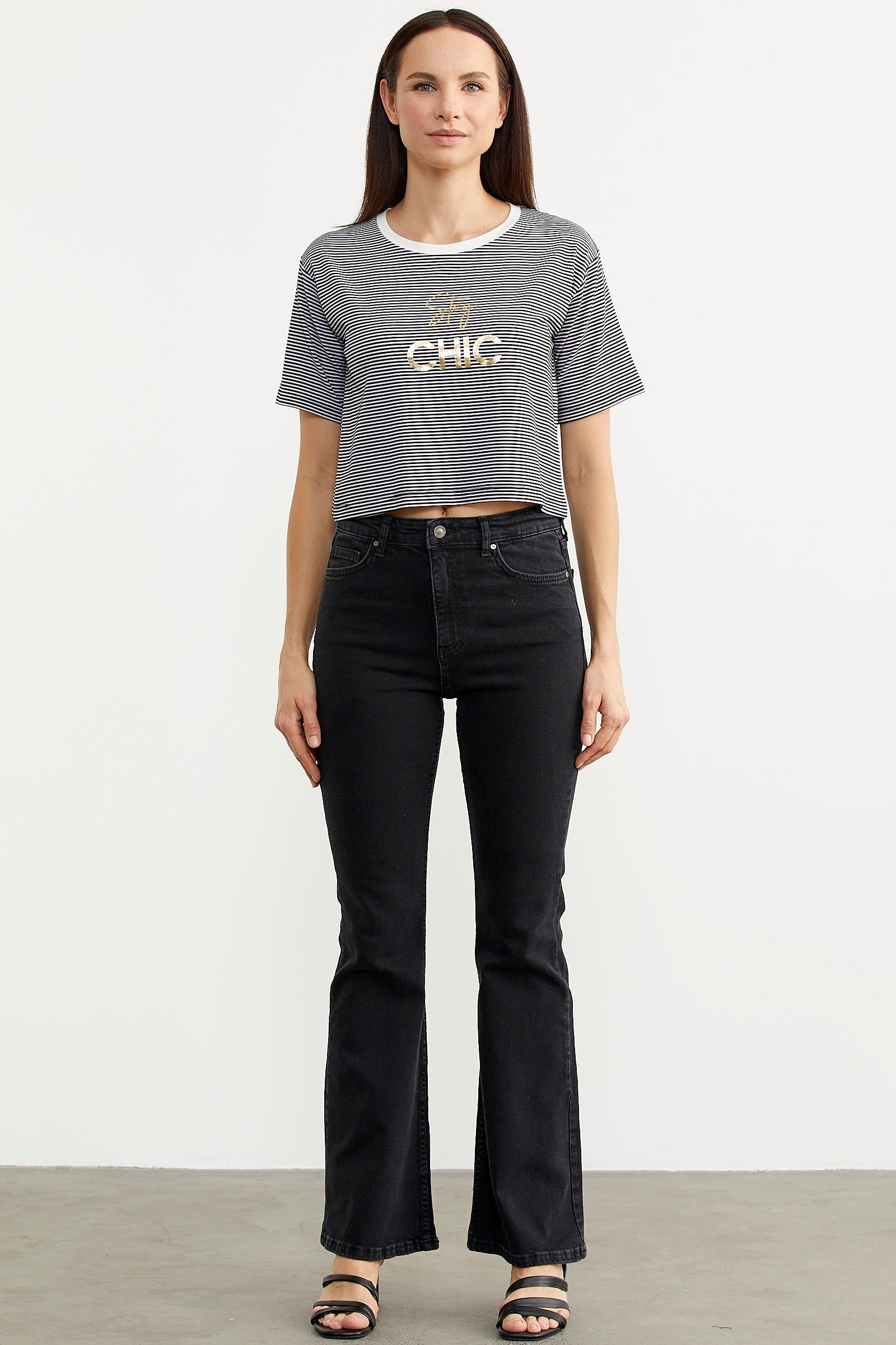 İspanyol Paça Yüksel Bel Jean Pantolon - Antrasit (1) Sementa