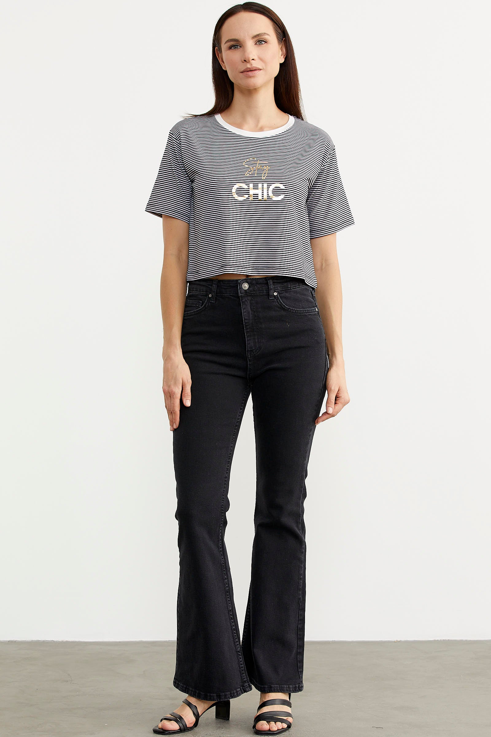 İspanyol Paça Yüksel Bel Jean Pantolon - Antrasit (2) Sementa