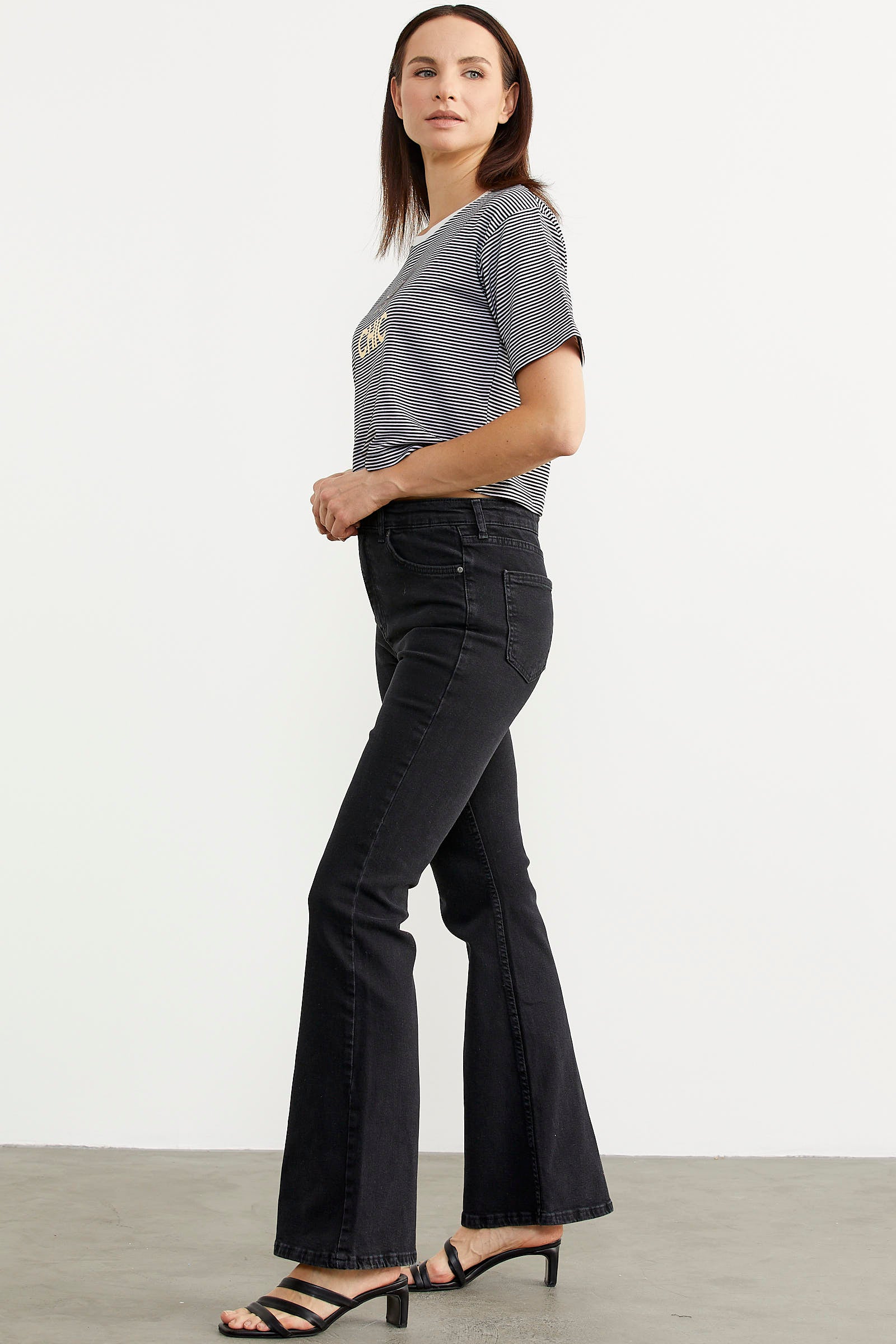 İspanyol Paça Yüksel Bel Jean Pantolon - Antrasit (5) Sementa