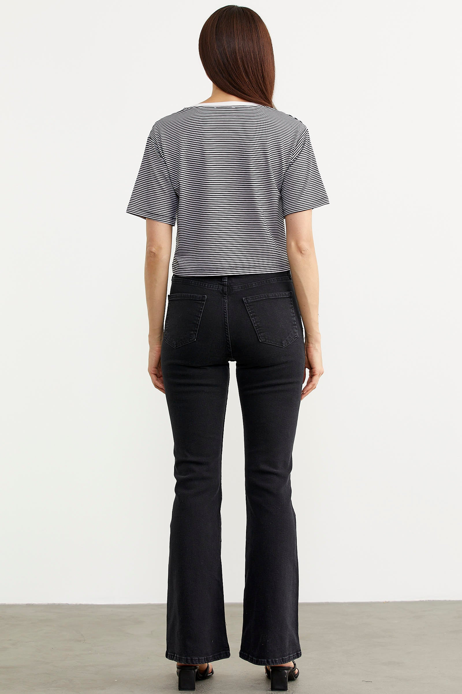 İspanyol Paça Yüksel Bel Jean Pantolon - Antrasit (6) Sementa