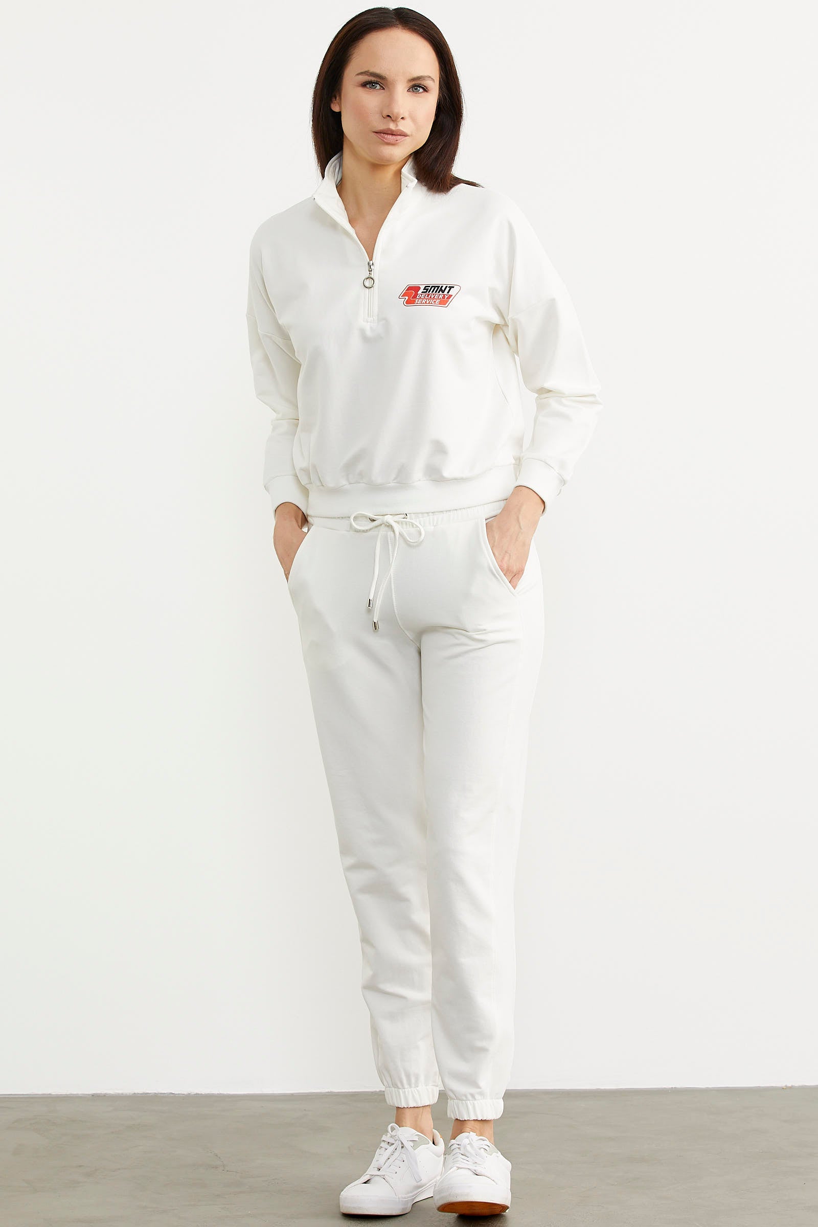 Jogger Dik Yaka Eşofman Takım - Ekru (2) Sementa