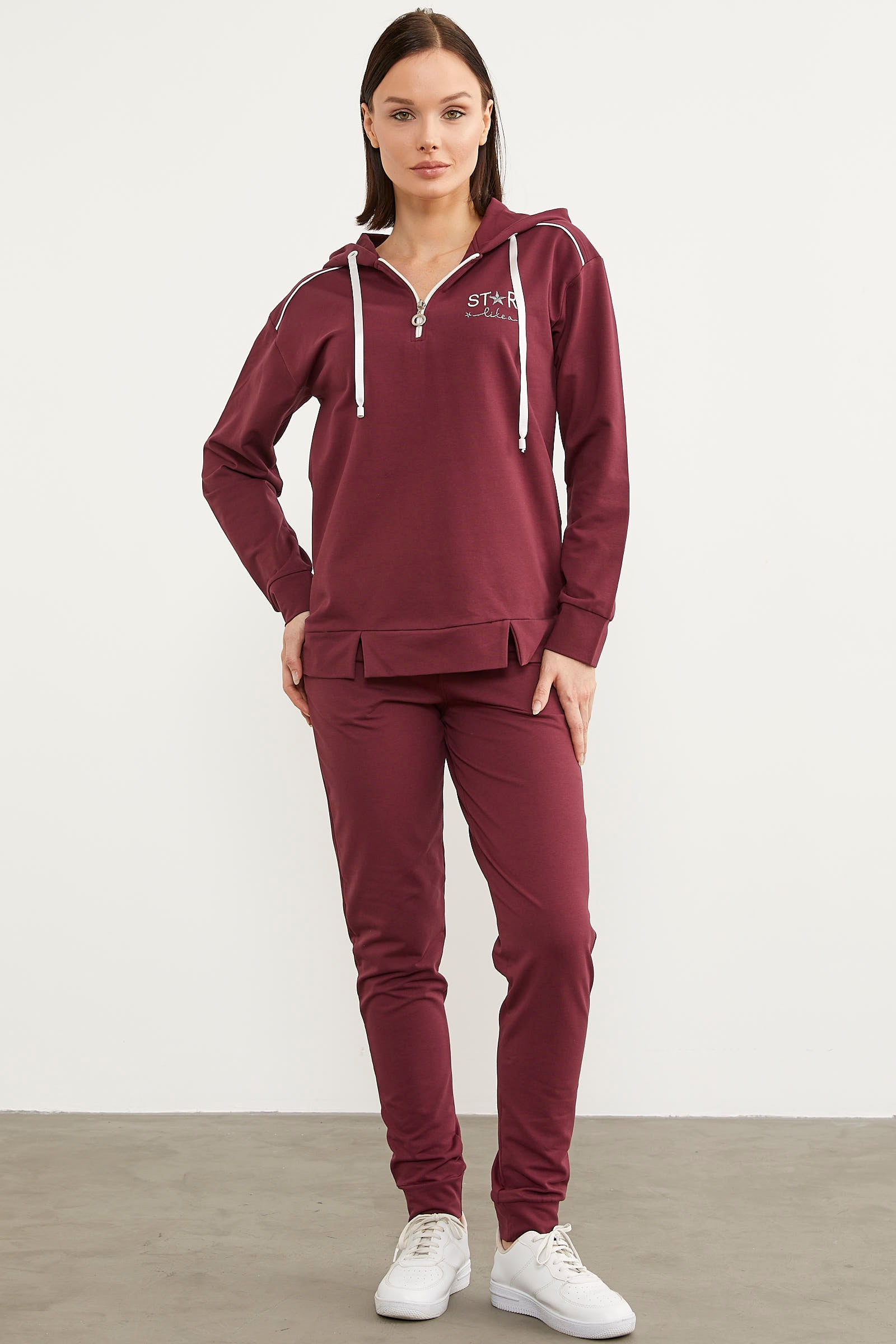 Jogger Oversize Kapüşonlu Eşofman Takım - Bordo (1) Sementa