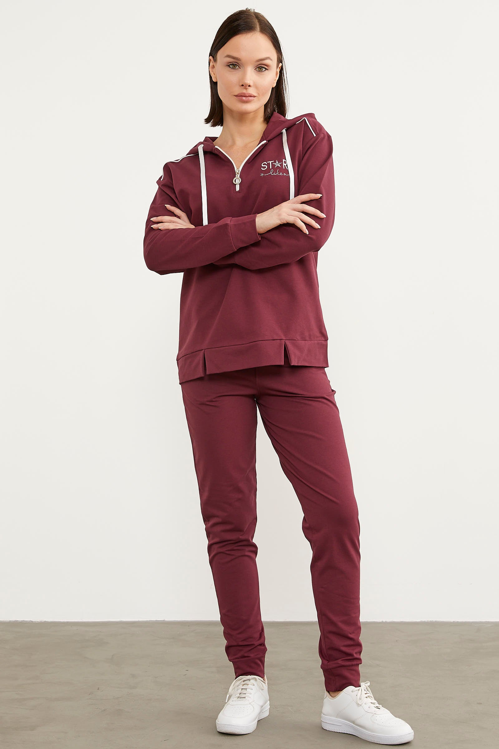 Jogger Oversize Kapüşonlu Eşofman Takım - Bordo (2) Sementa