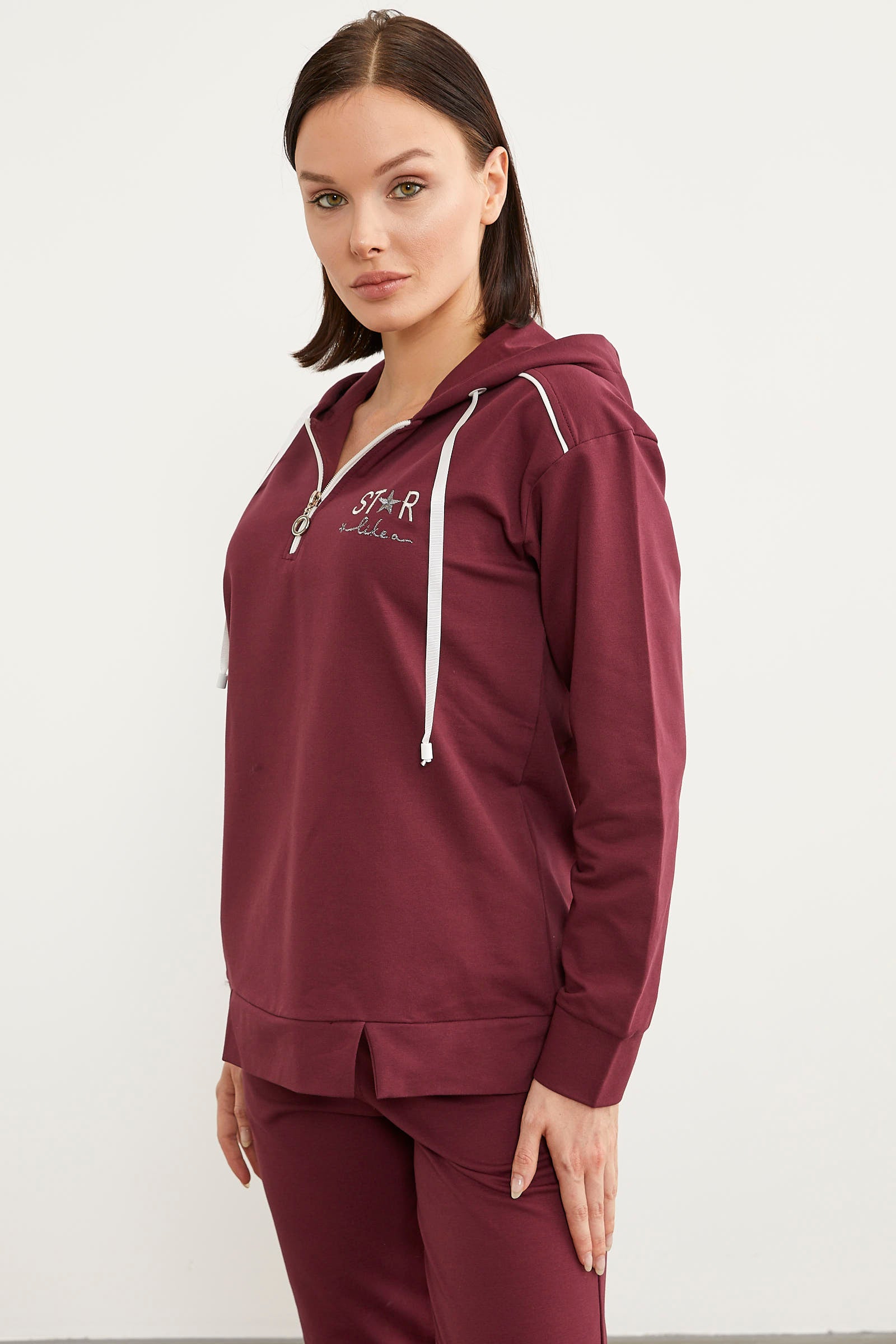 Jogger Oversize Kapüşonlu Eşofman Takım - Bordo (7) Sementa