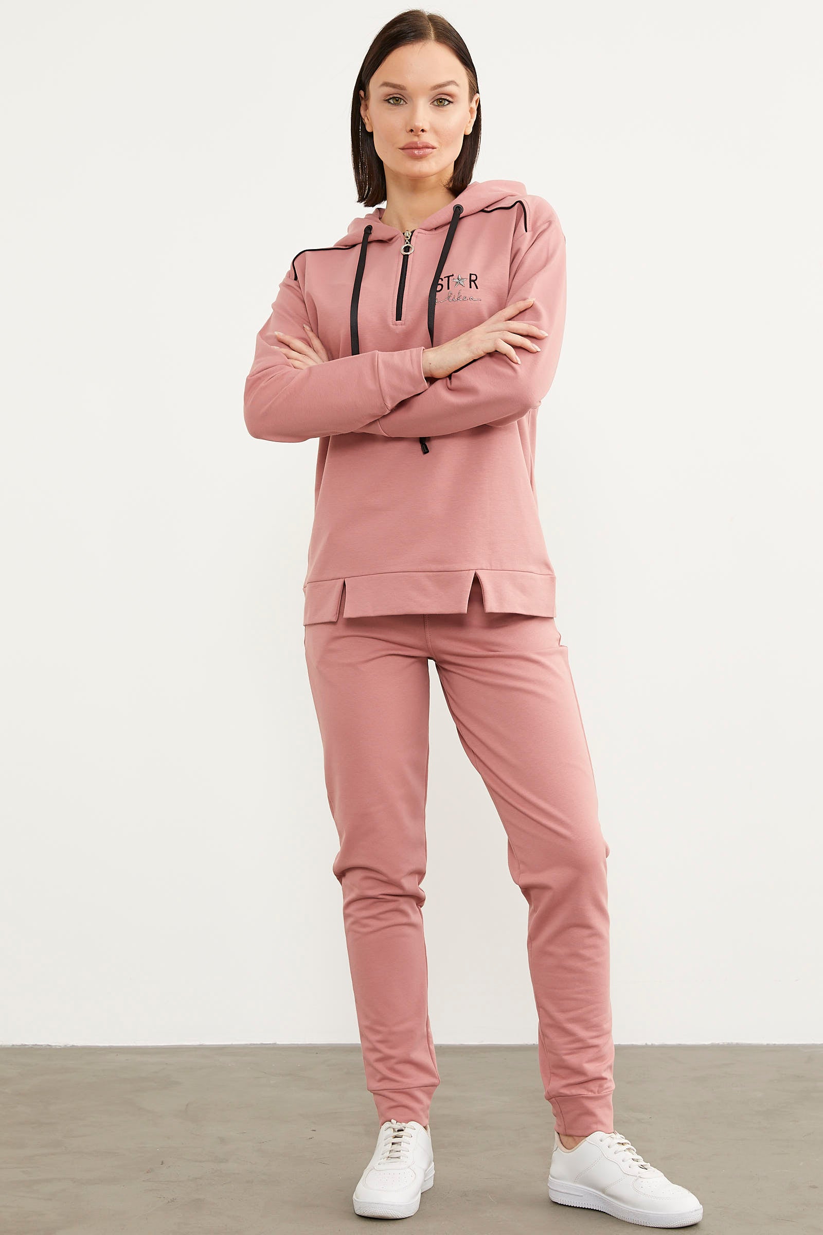 Jogger Oversize Kapüşonlu Eşofman Takım - Gül (2) Sementa