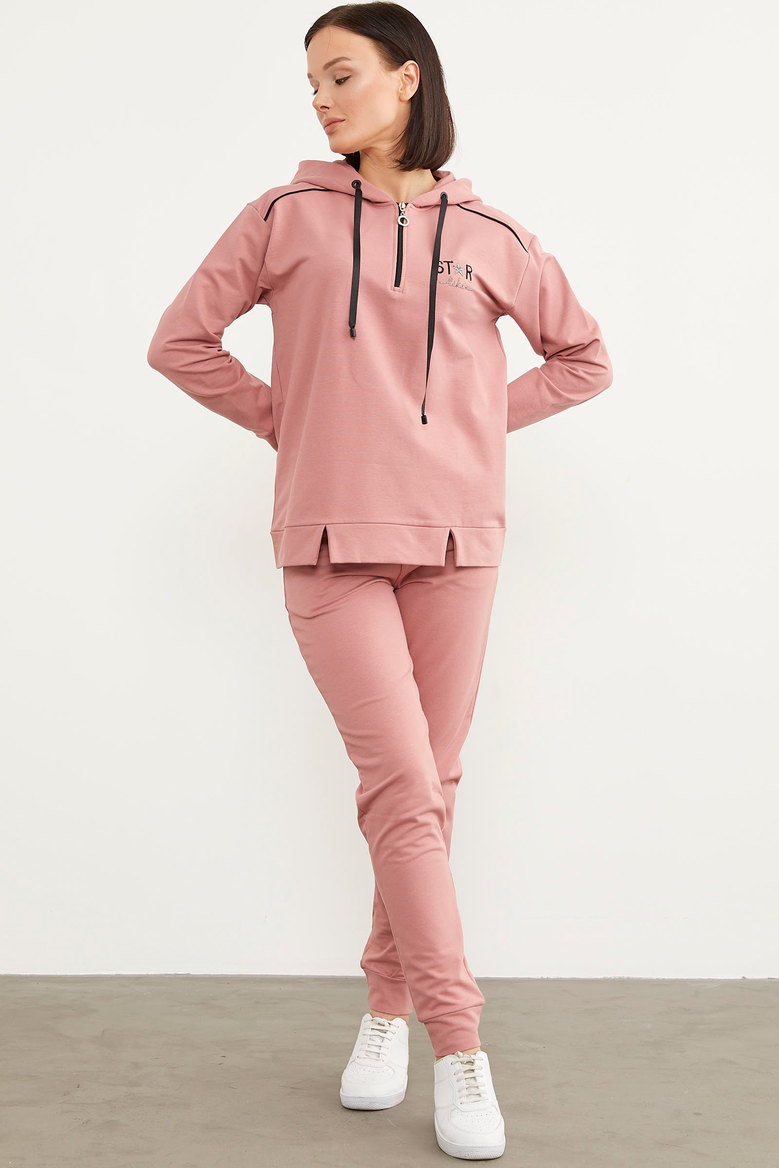 Jogger Oversize Kapüşonlu Eşofman Takım - Gül (3) Sementa