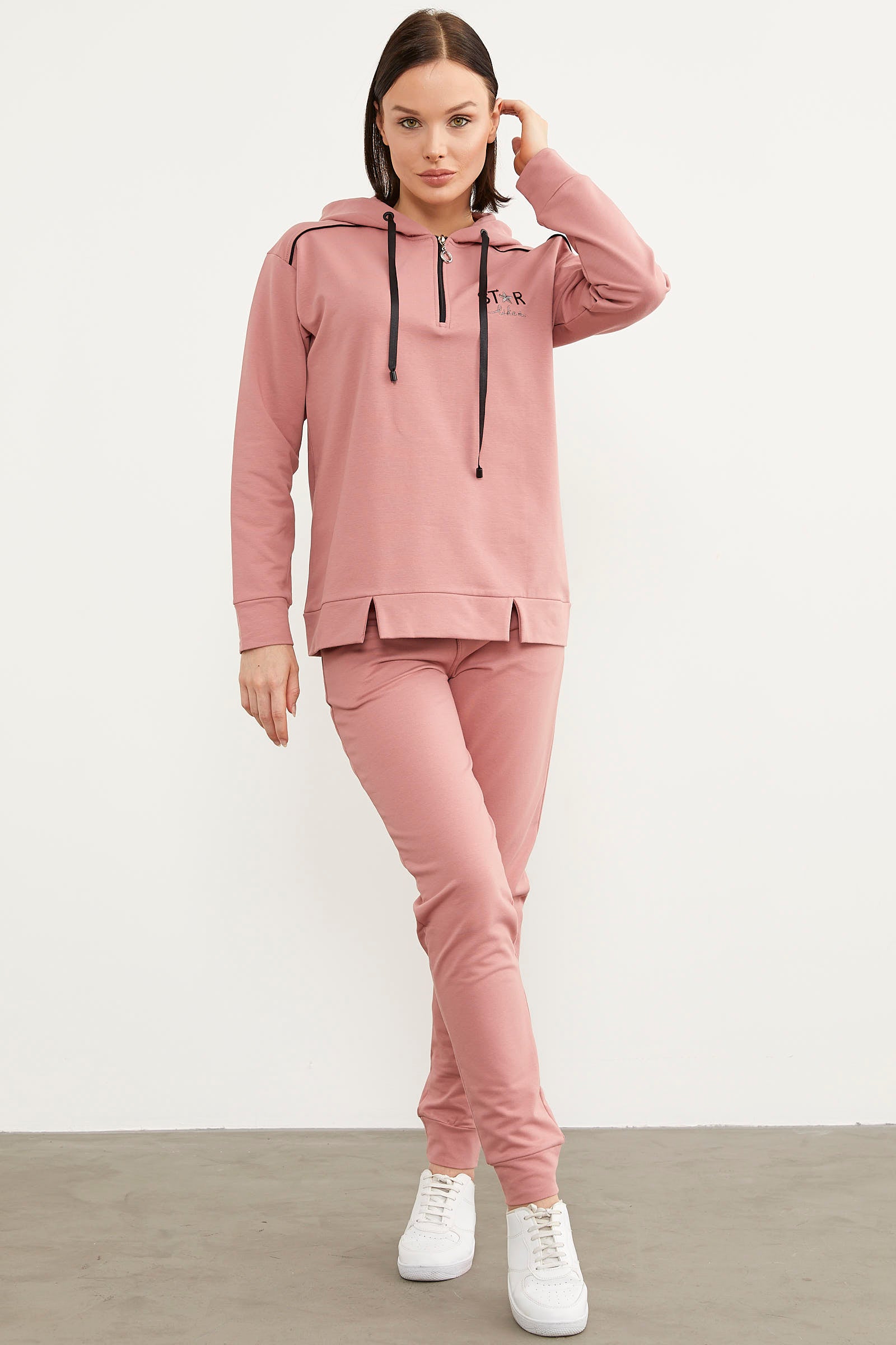 Jogger Oversize Kapüşonlu Eşofman Takım - Gül (4) Sementa