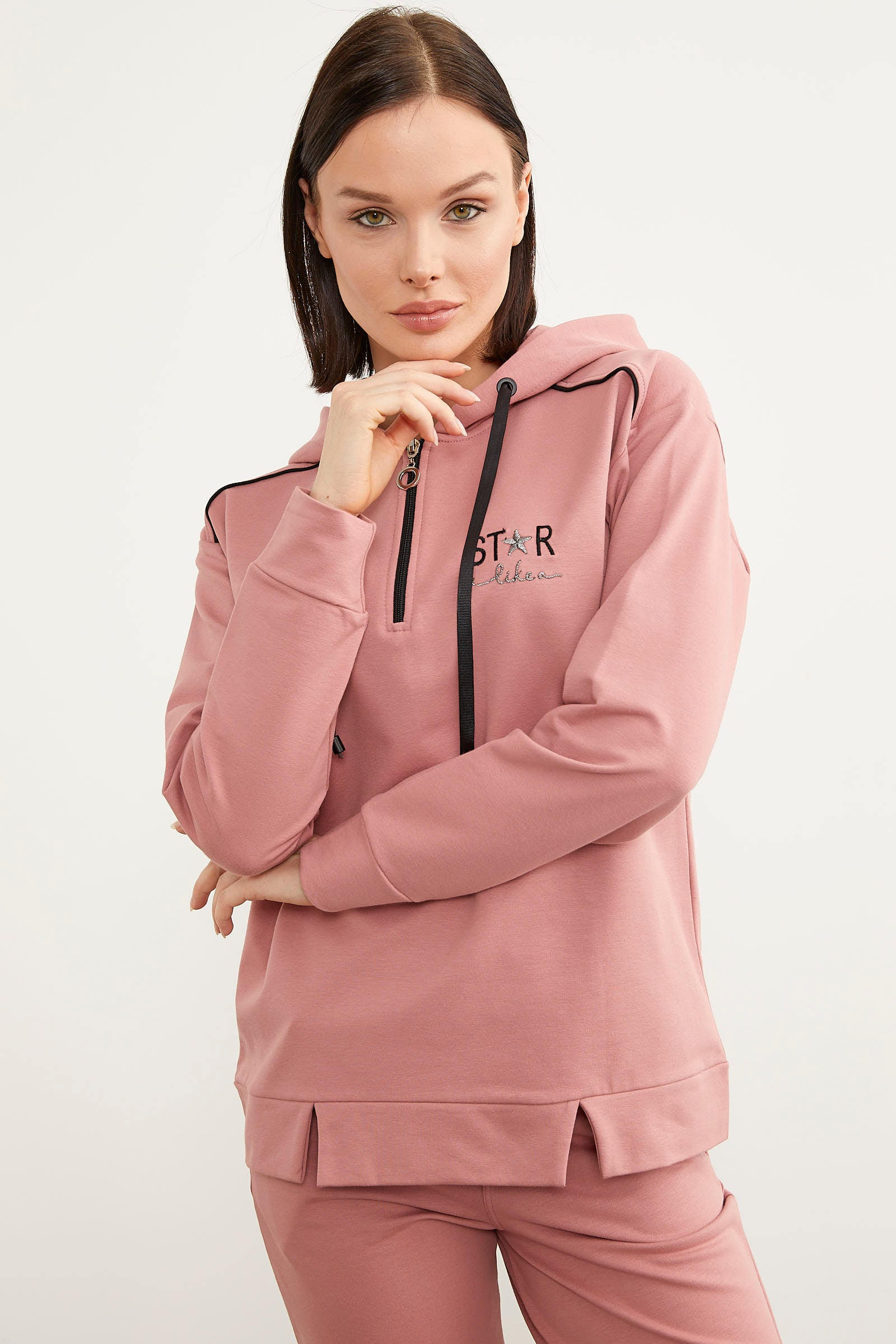 Jogger Oversize Kapüşonlu Eşofman Takım - Gül (5) Sementa